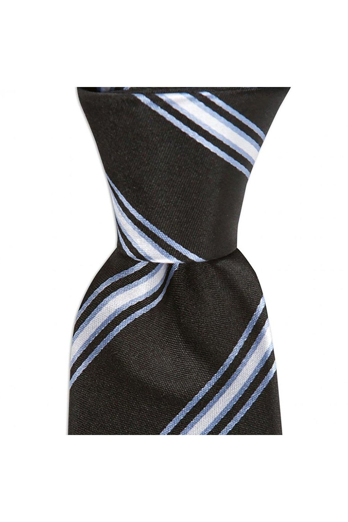 Siyah çizgili 7,5 cm genişliğinde ipek kravat