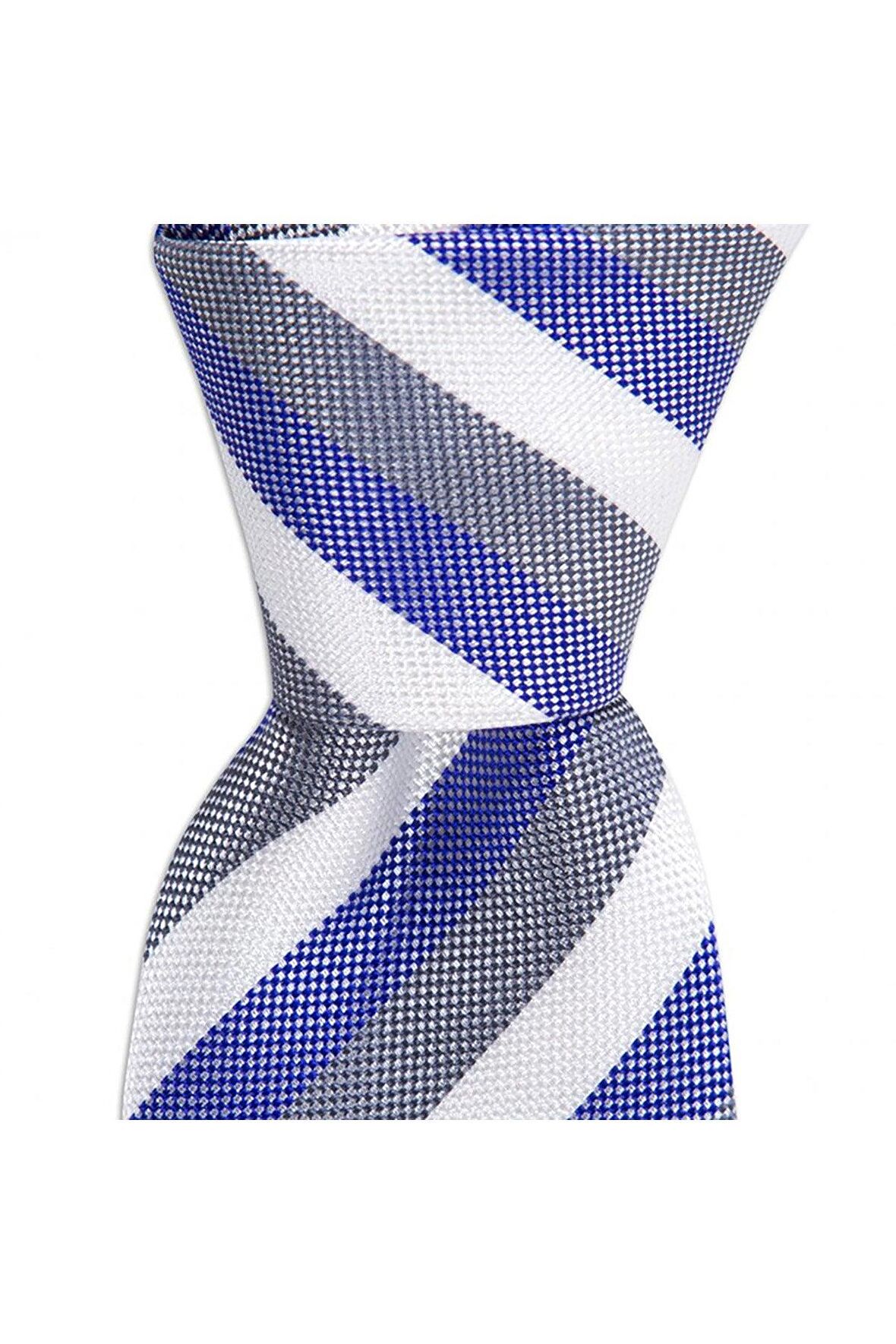 Beyaz çizgili 7,5 cm genişliğinde ipek kravat