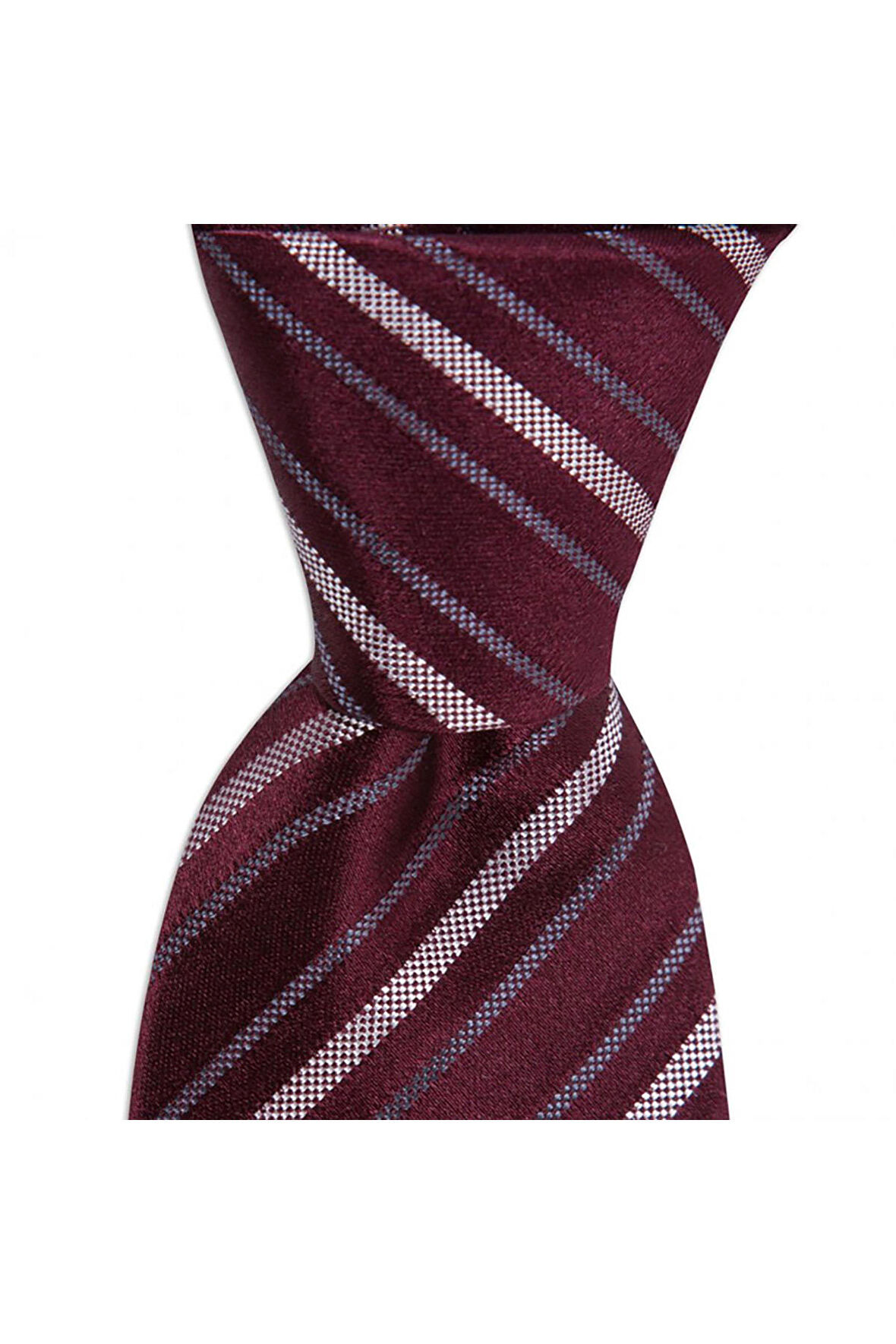 Bordo çizgili 8 cm genişliğinde ipek kravat