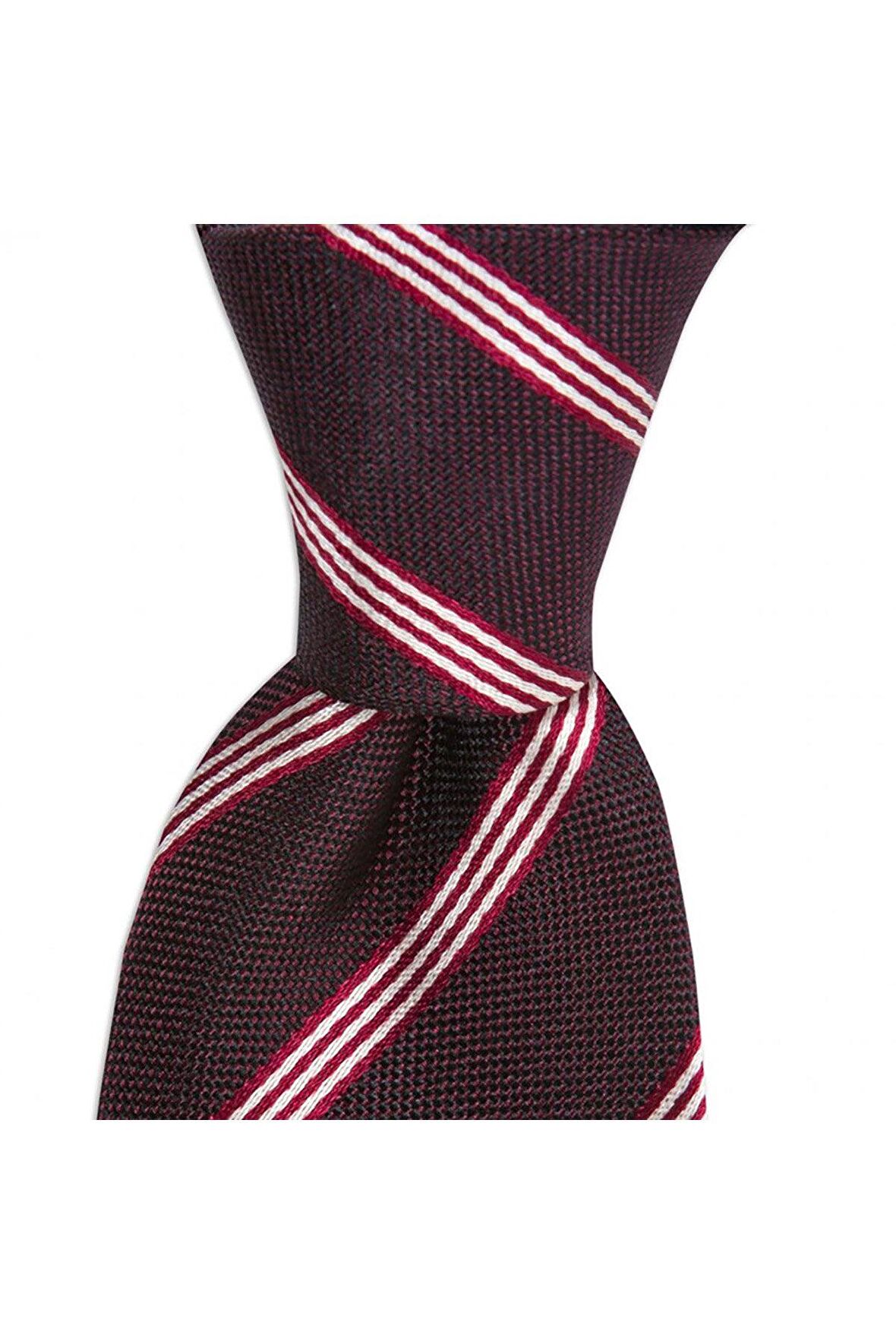 Bordo çizgili 8 cm genişliğinde ipek kravat