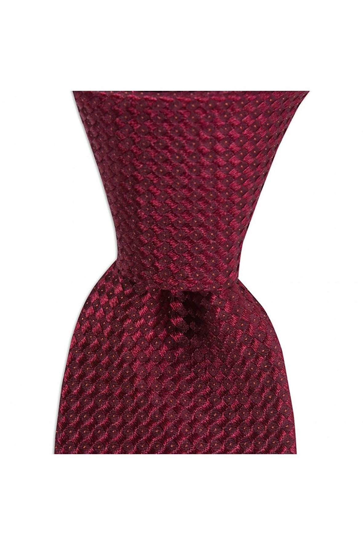 Bordo desenli 7,5 cm genişliğinde ipek kravat