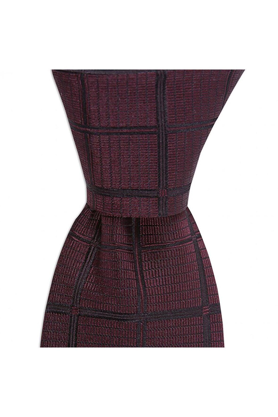 Bordo desenli 8 cm genişliğinde ipek kravat