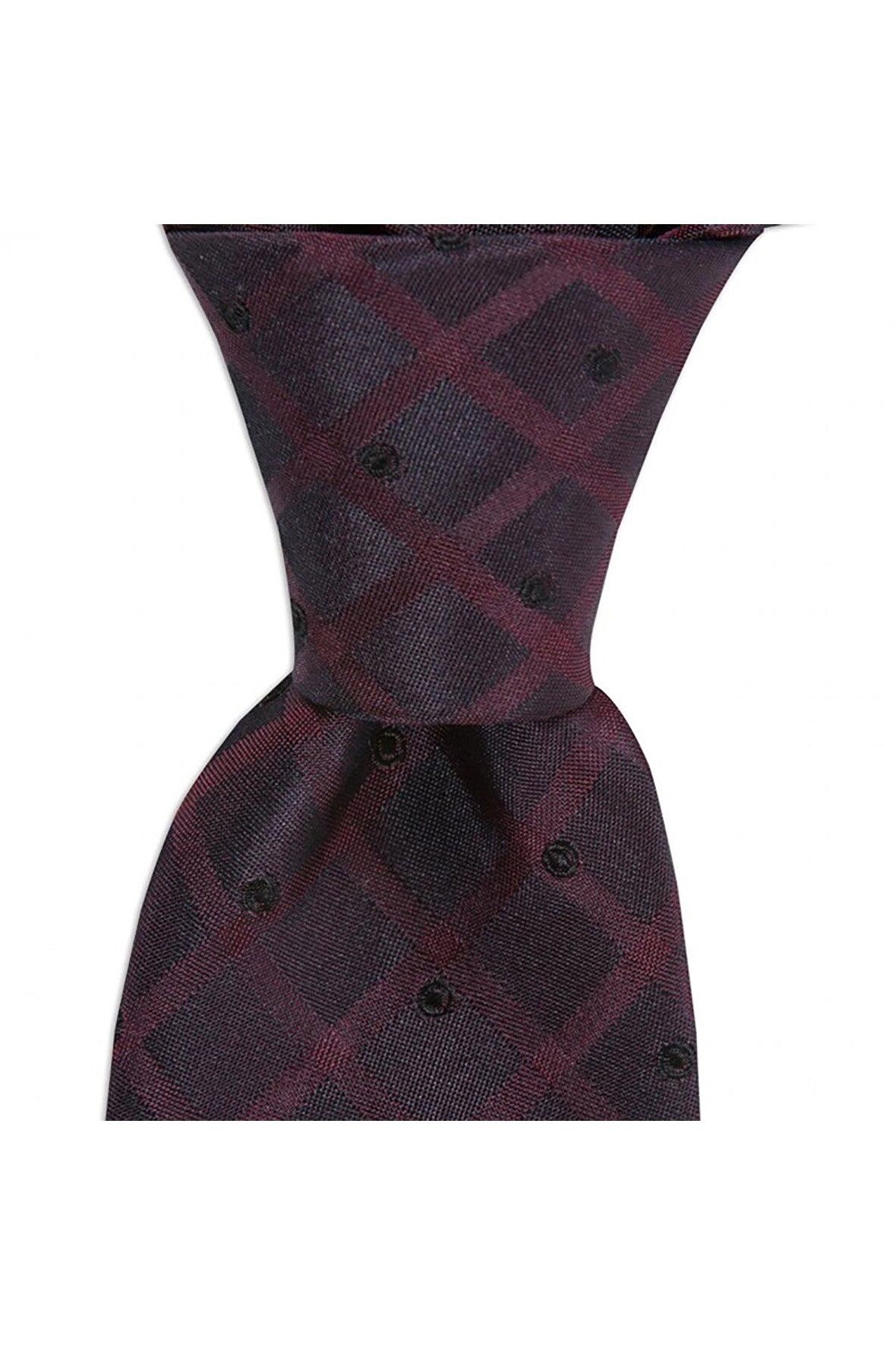 Bordo desenli 8 cm genişliğinde ipek kravat