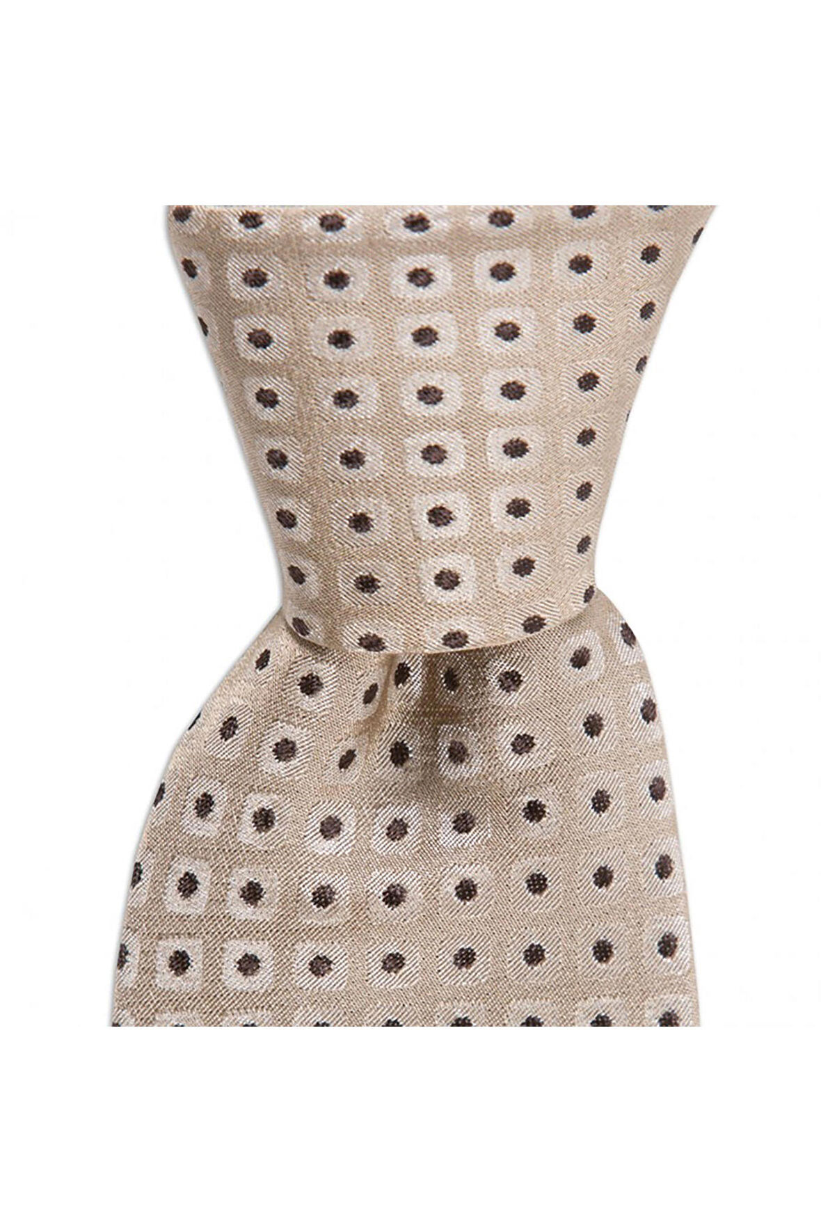 Bej rengi desenli 8 cm genişliğinde ipek kravat
