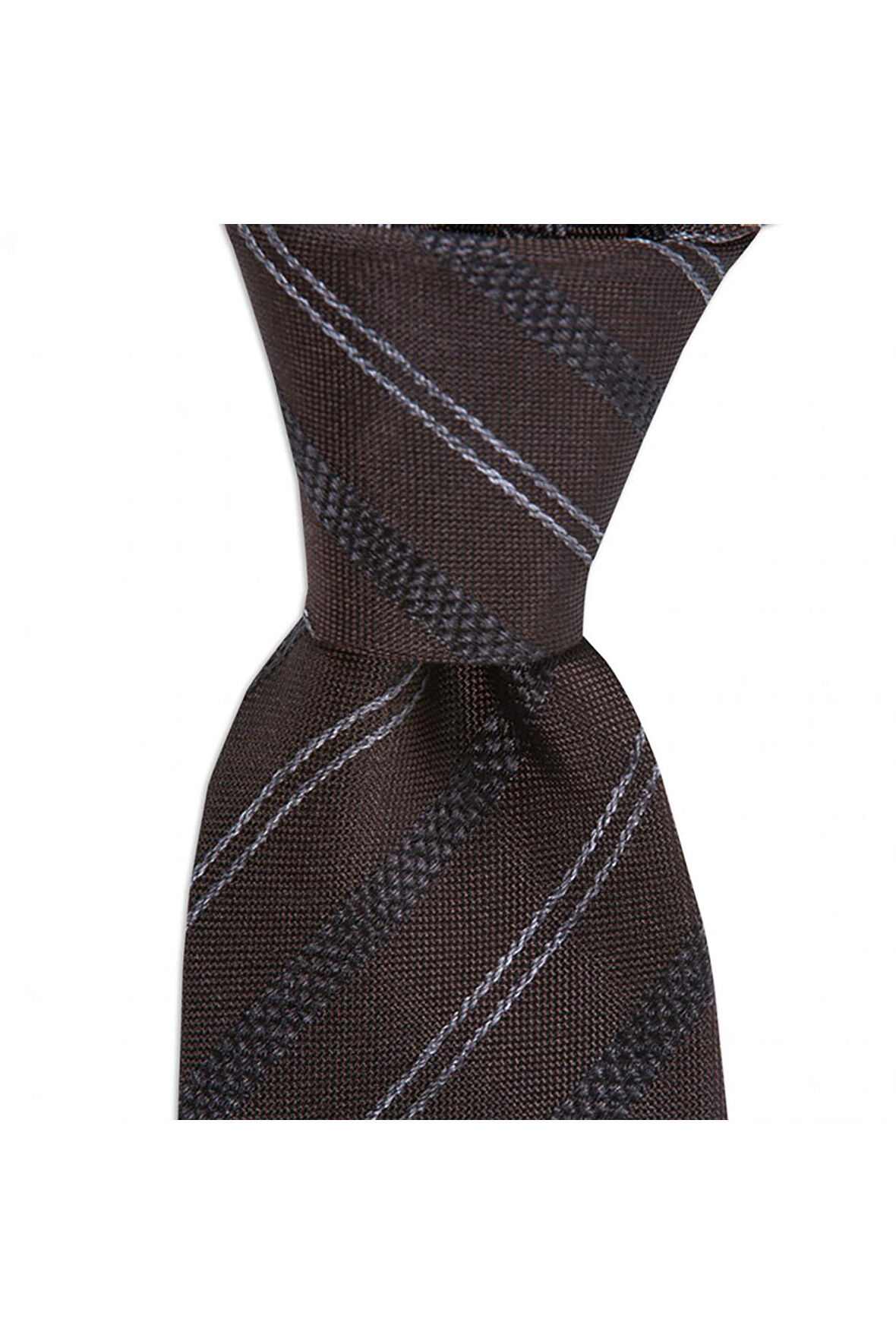 Kahverengi 8 cm genişliğinde yün ipek karışımlı kravat