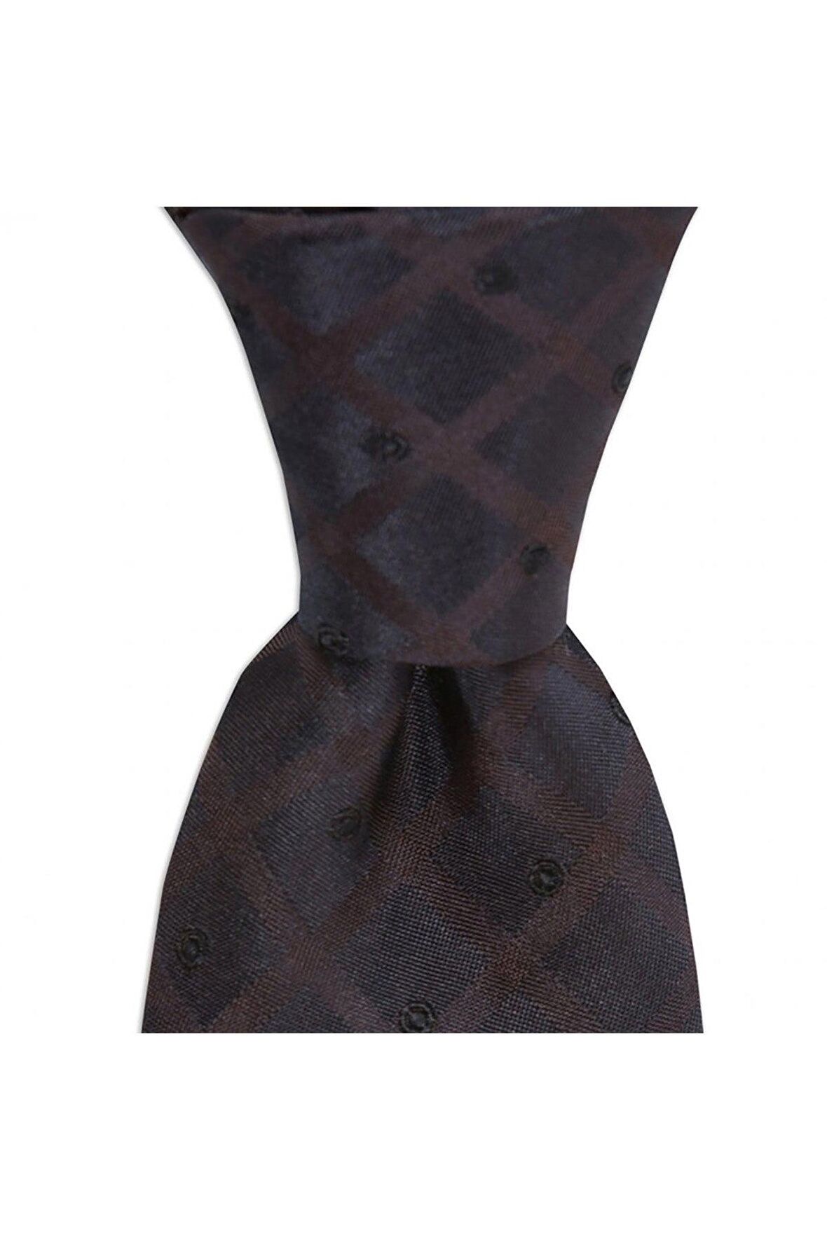 Kahverengi desenli 8 cm genişliğinde ipek kravat