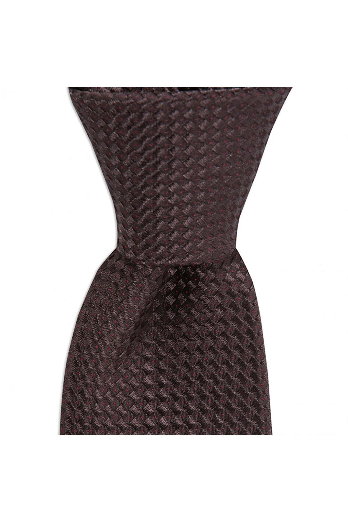 Kahverengi desenli 7,5 cm genişliğinde ipek kravat