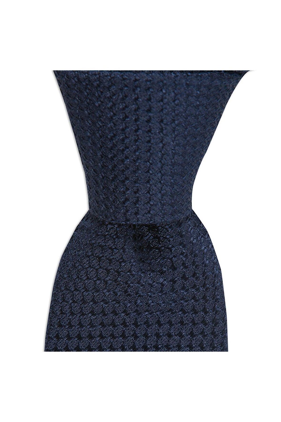 Lacivert desenli 7,5 cm genişliğinde ipek kravat