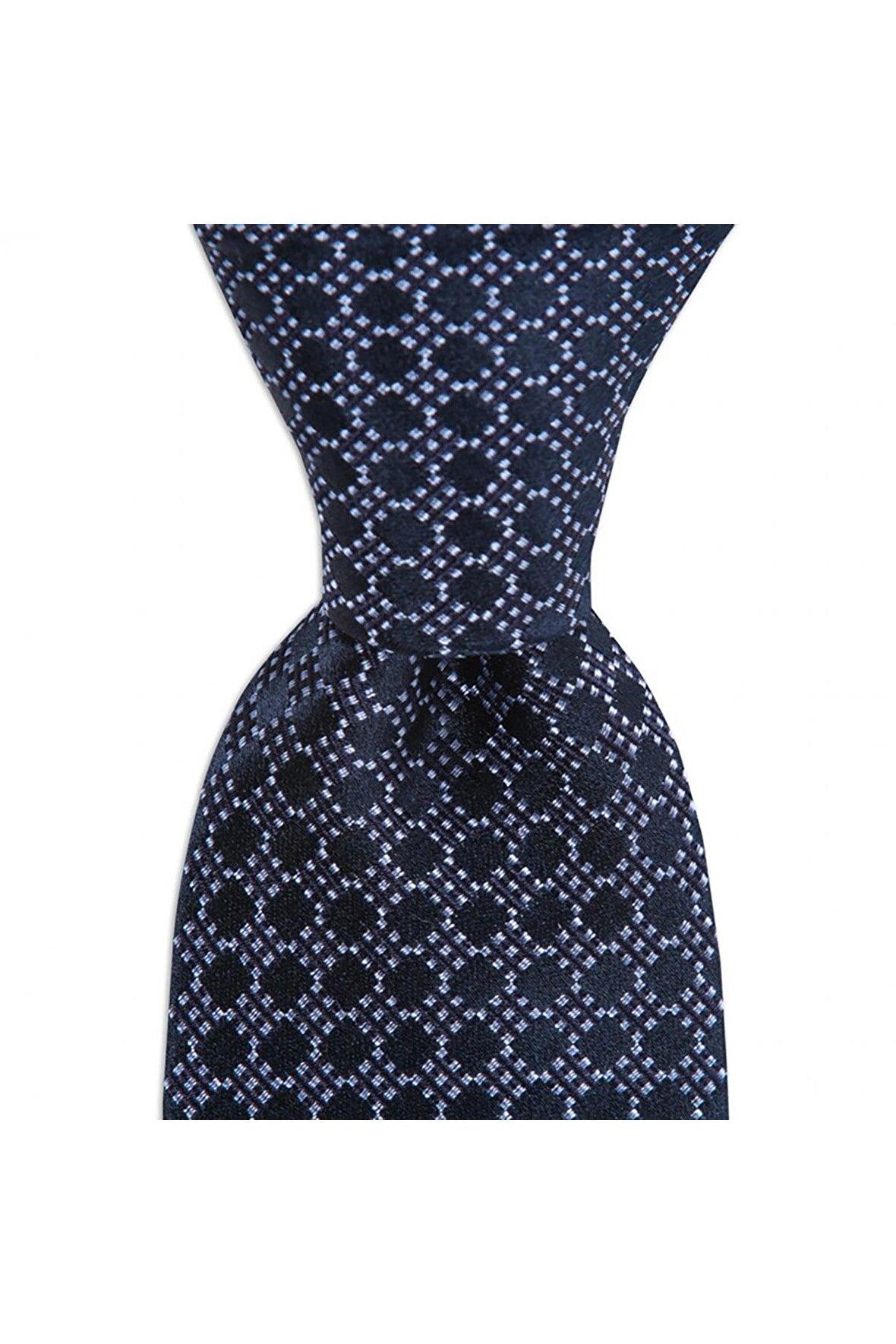 Lacivert desenli 8 cm genişliğinde ipek kravat