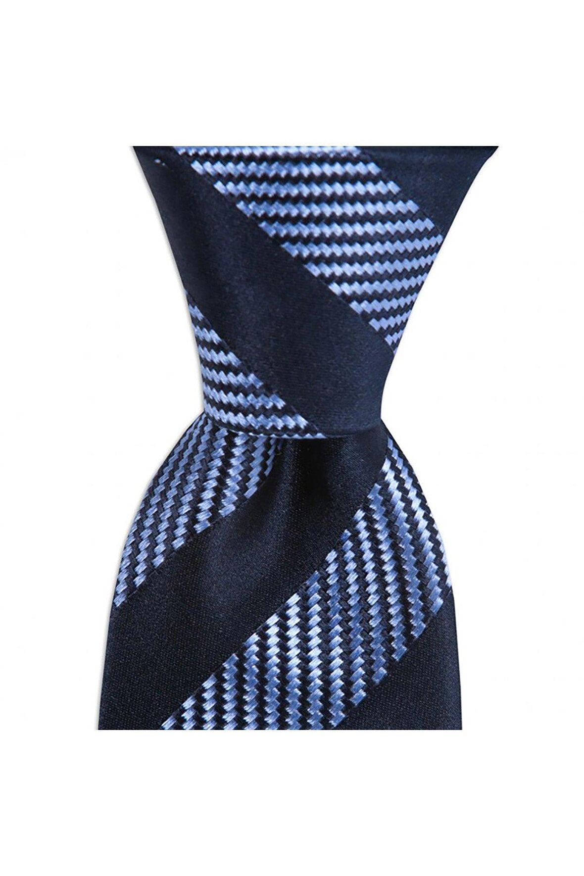 Mavi çizgili 8 cm genişliğinde ipek kravat