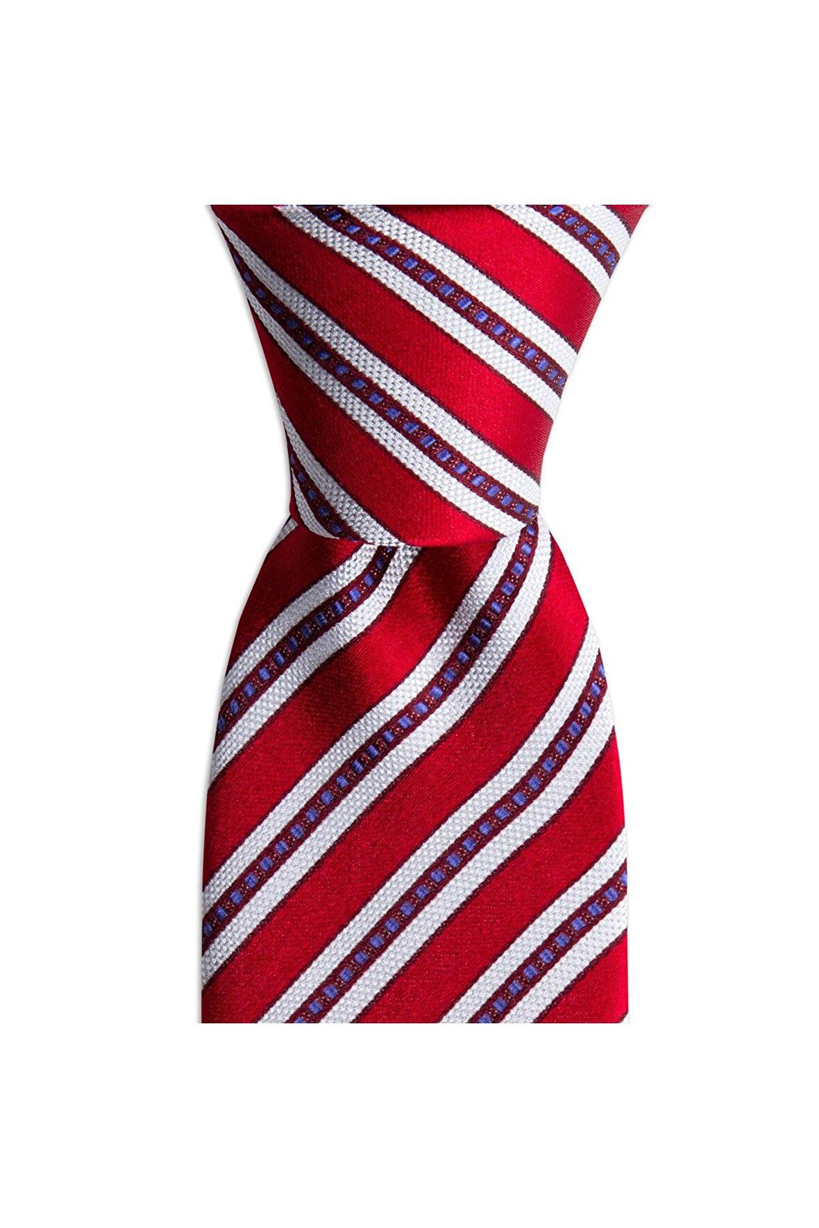 Kırmızı çizgili 7,5 cm genişliğinde ipek kravat
