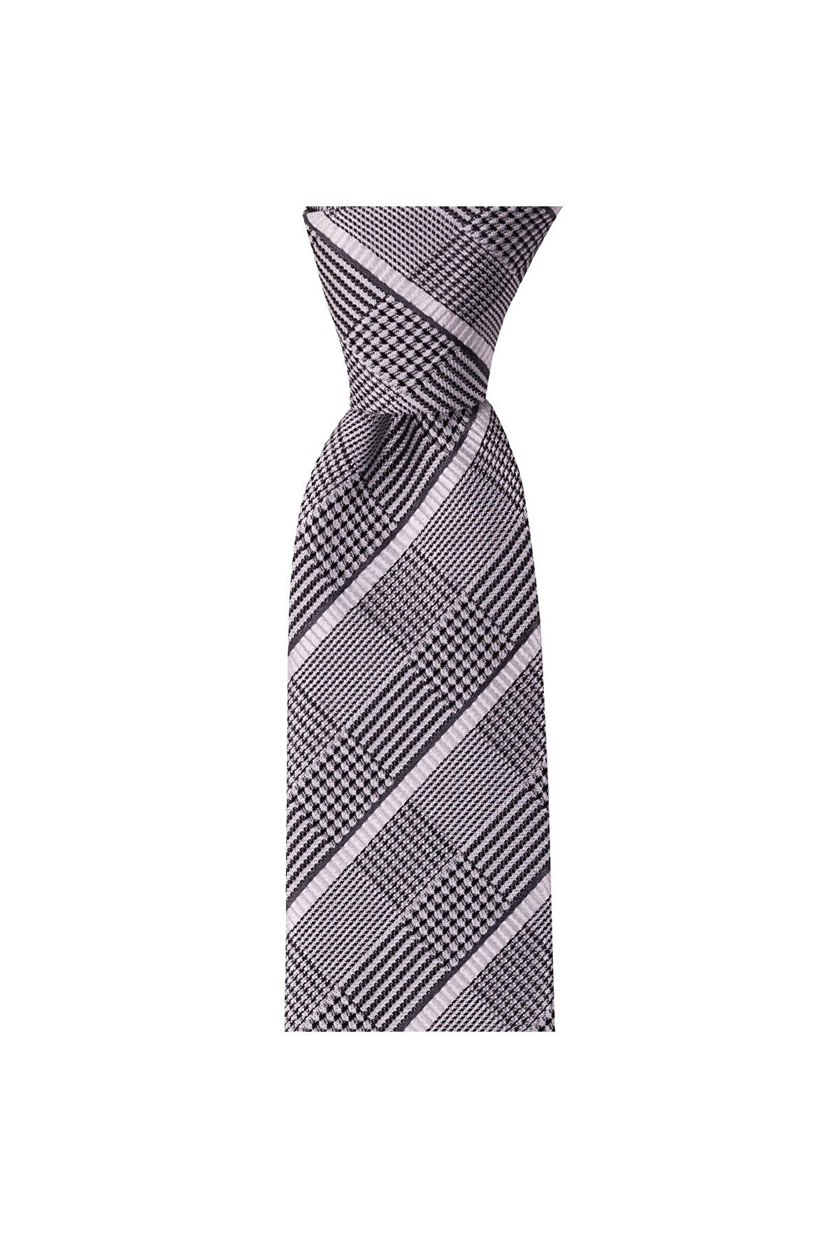 Siyah ekose desenli 7 cm genişliğinde ipek kravat