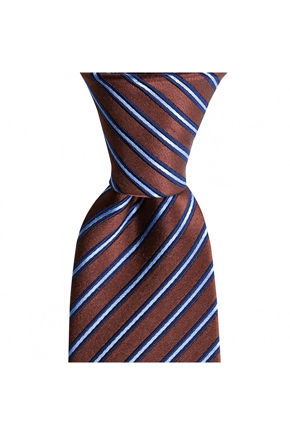 Kahverengi çizgili 7,5 cm genişliğinde ipek kravat