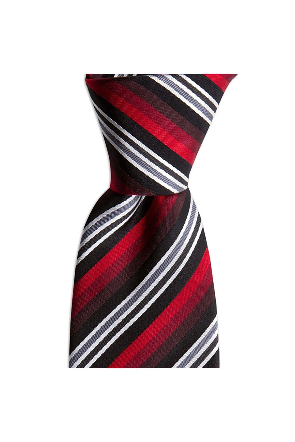 Siyah çizgili 7,5 cm genişliğinde ipek kravat