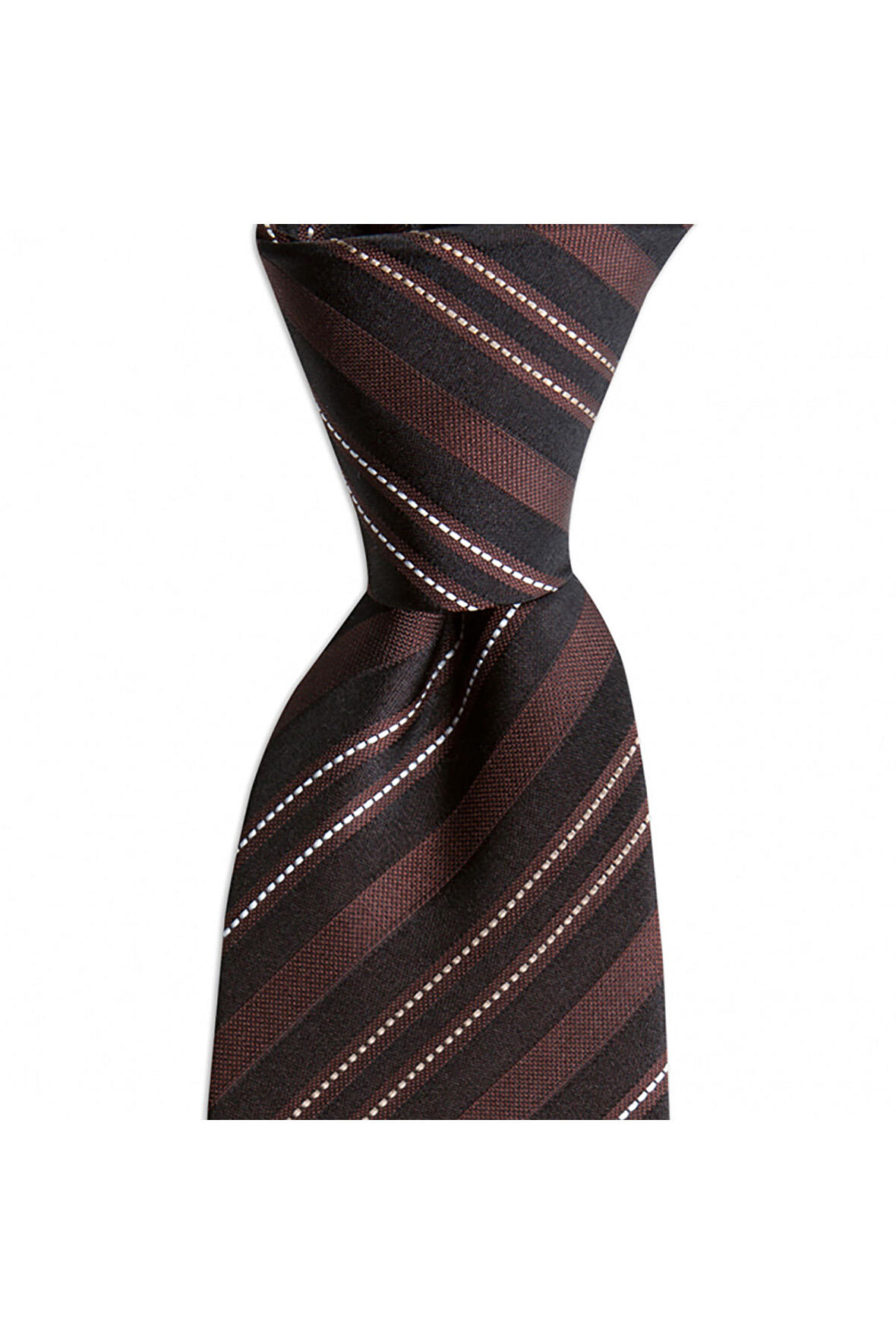 Kahverengi çizgili 7,5 cm genişliğinde ipek kravat