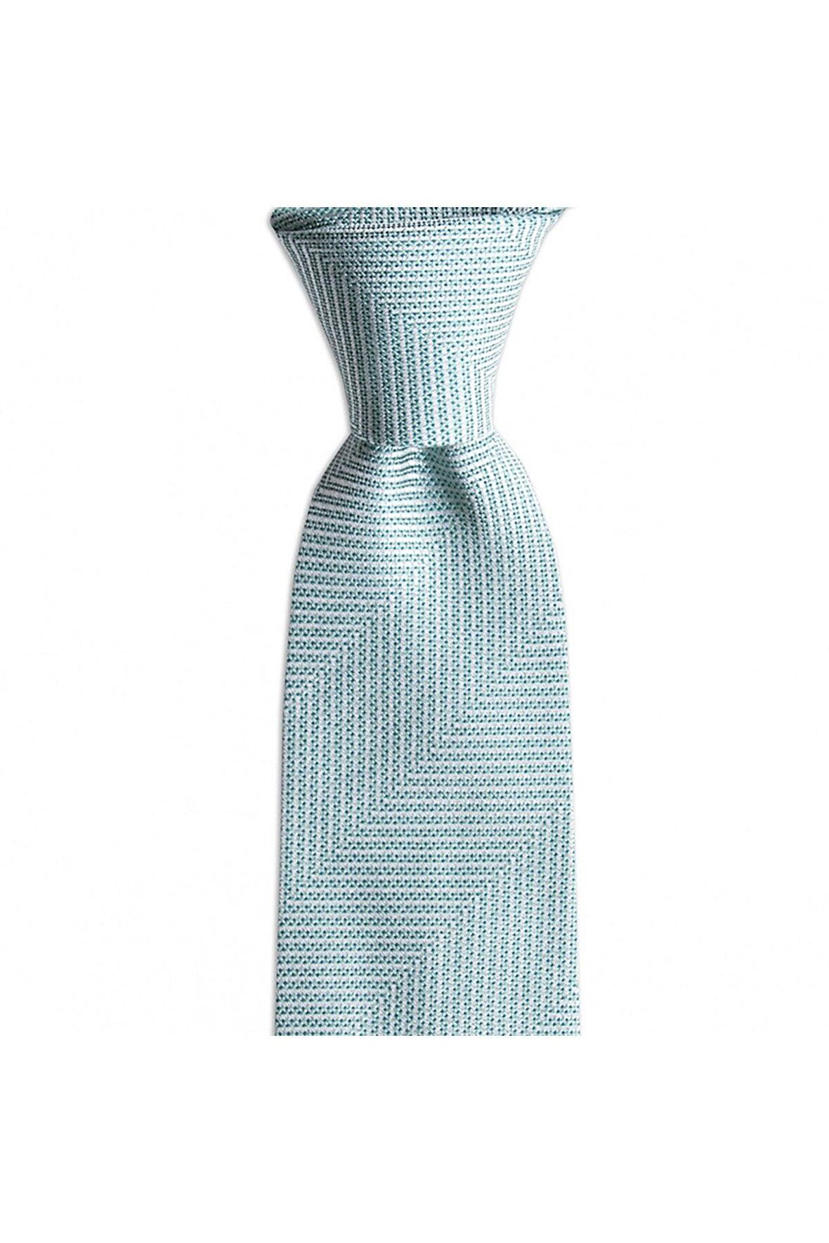 Yeşil desenli 8 cm genişliğinde ipek kravat