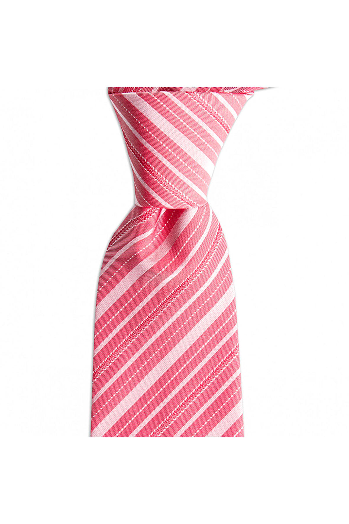 Somon rengi çizgili 8 cm genişliğinde ipek kravat