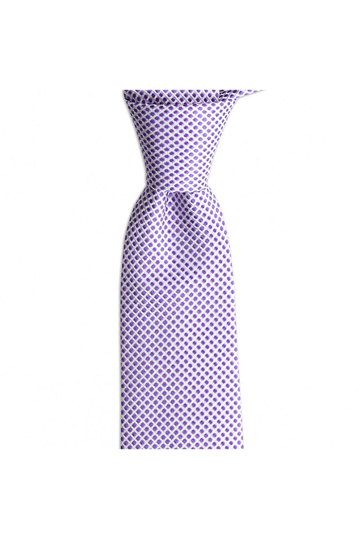 Lila desenli 7 cm genişliğinde ipek kravat