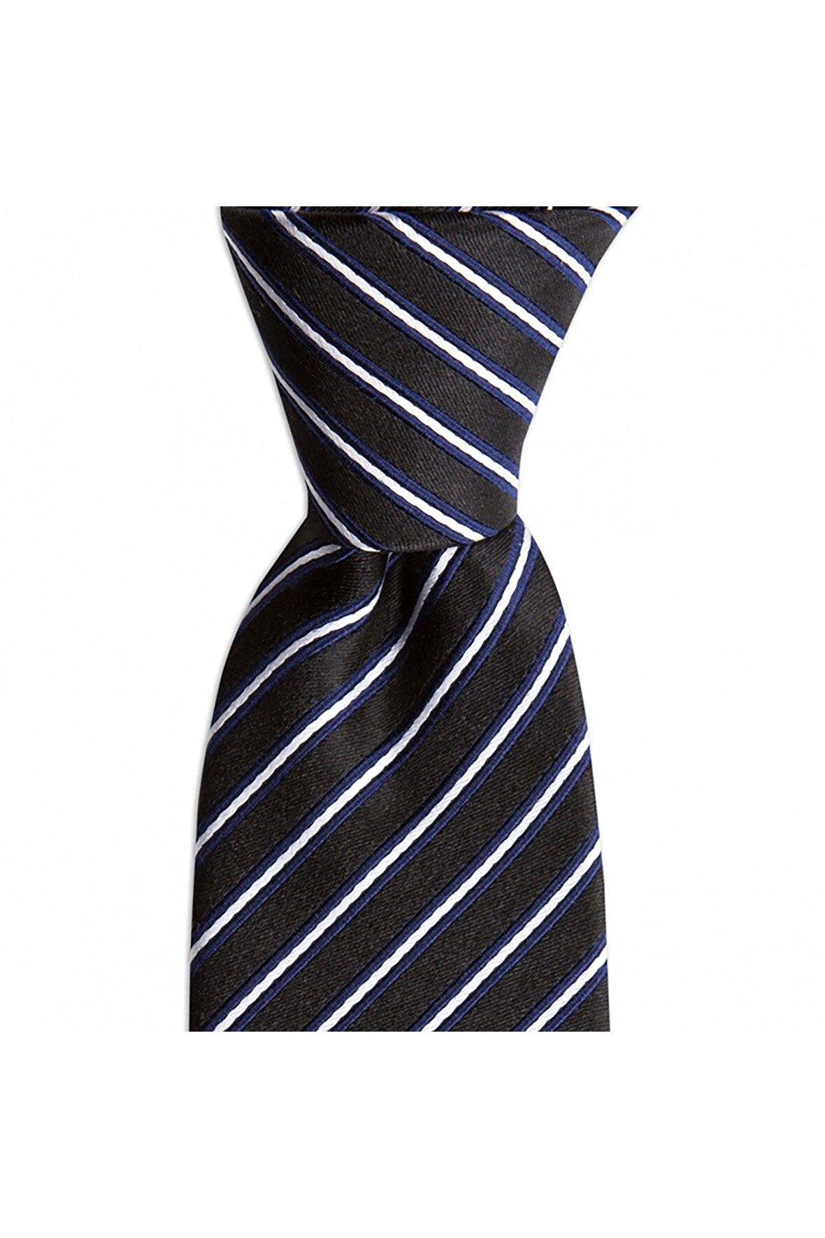 Siyah çizgili 7,5 cm genişliğinde ipek kravat