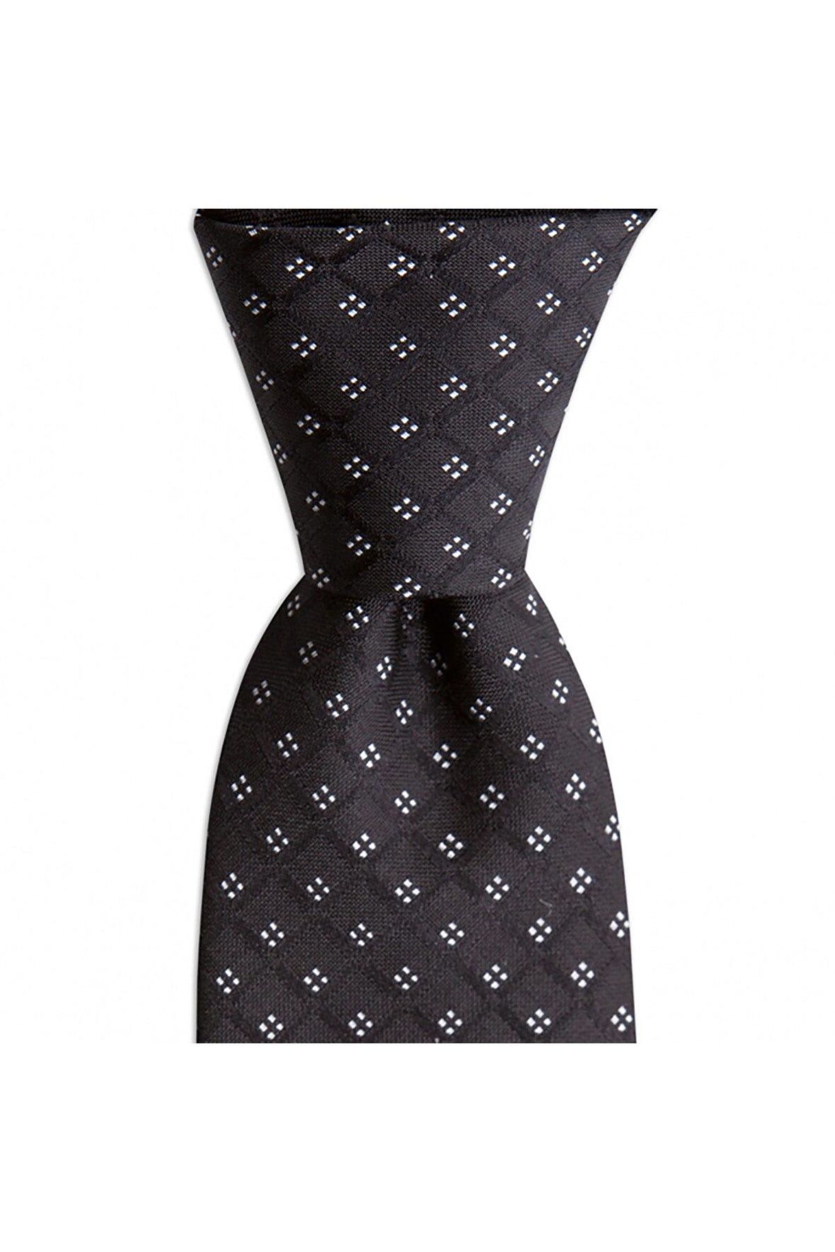 Siyah desenli 7,5 cm genişliğinde ipek kravat