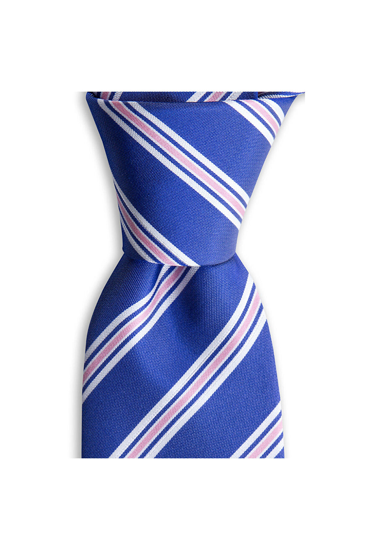 Koyu mavi çizgili 7,5 cm genişliğinde ipek kravat