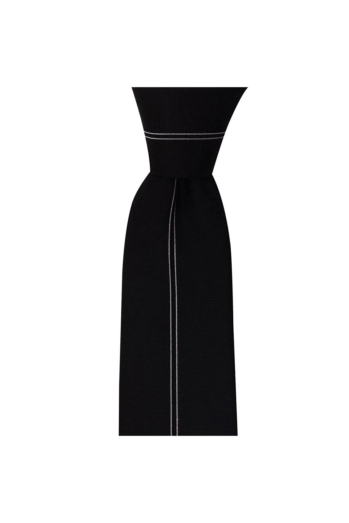 Siyah panel desenli  7 cm genişliğinde ipek kravat