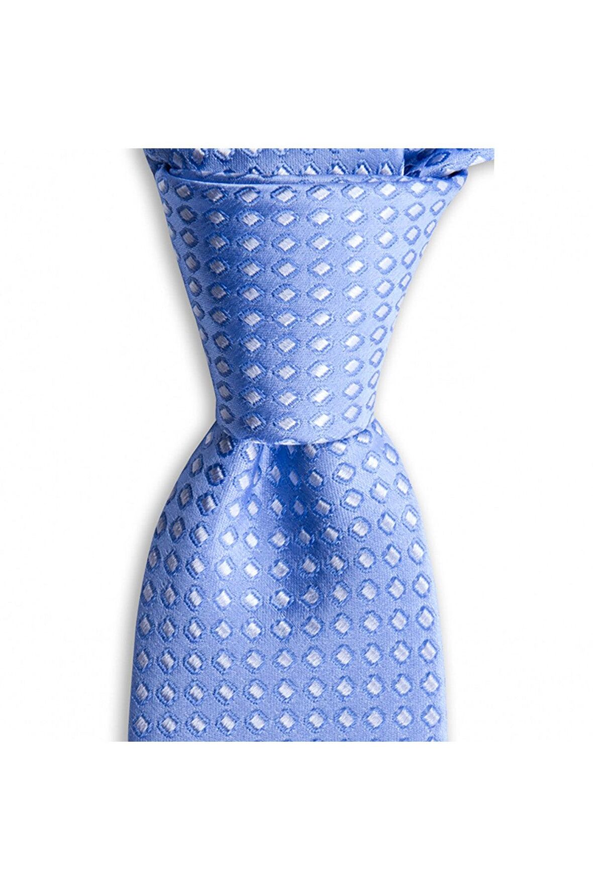Açık  mavi desenli 7,5 cm genişliğinde ipek kravat