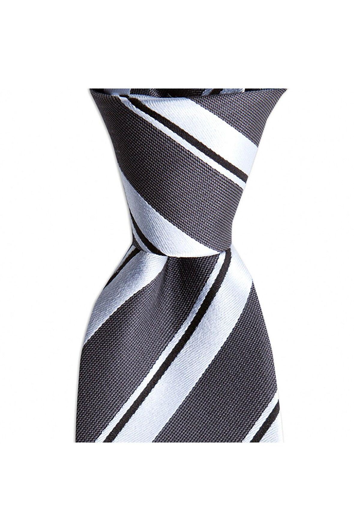 Gri çizgili 8 cm genişliğinde ipek kravat