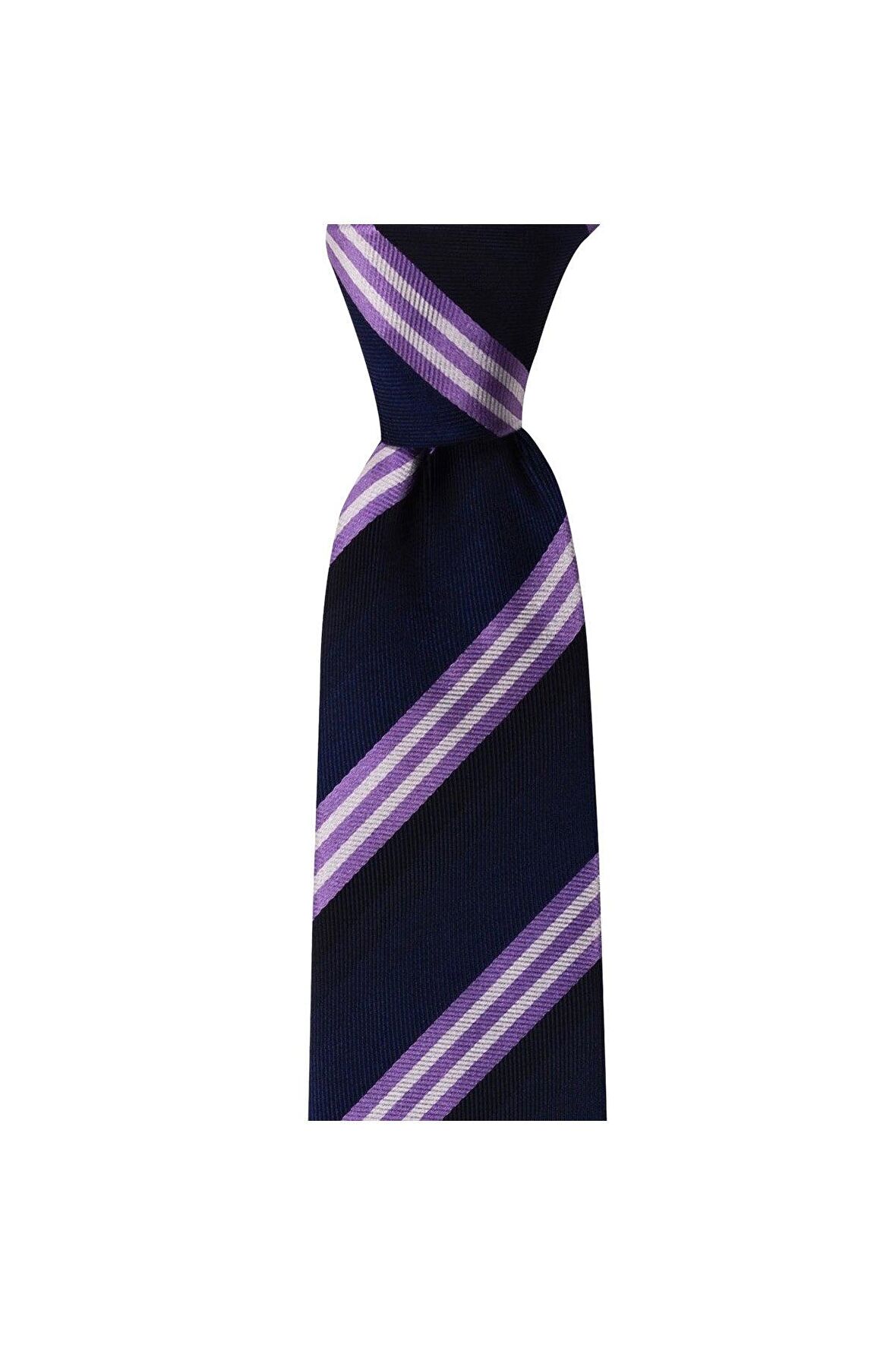 Lila çizgili 7,5 cm genişliğinde ipek kravat