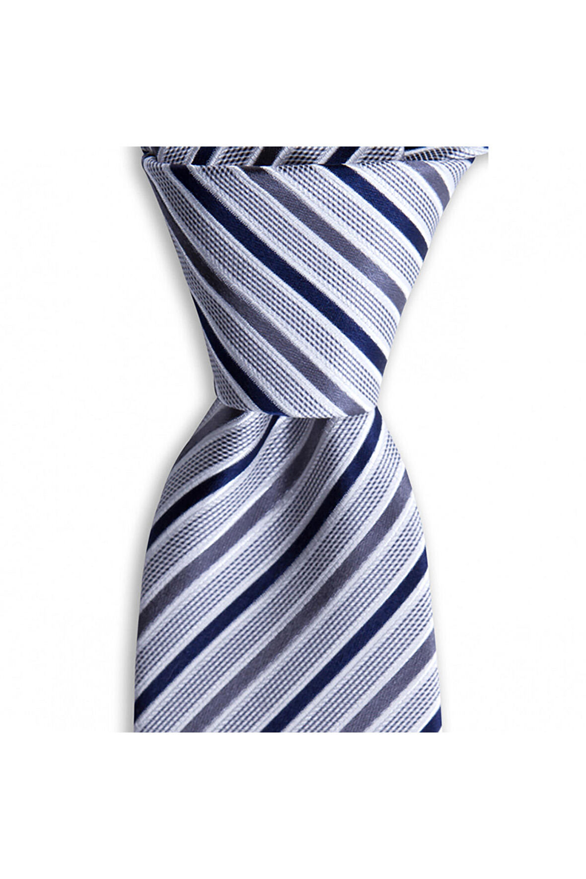 Beyaz çizgili 7,5 cm genişliğinde ipek kravat