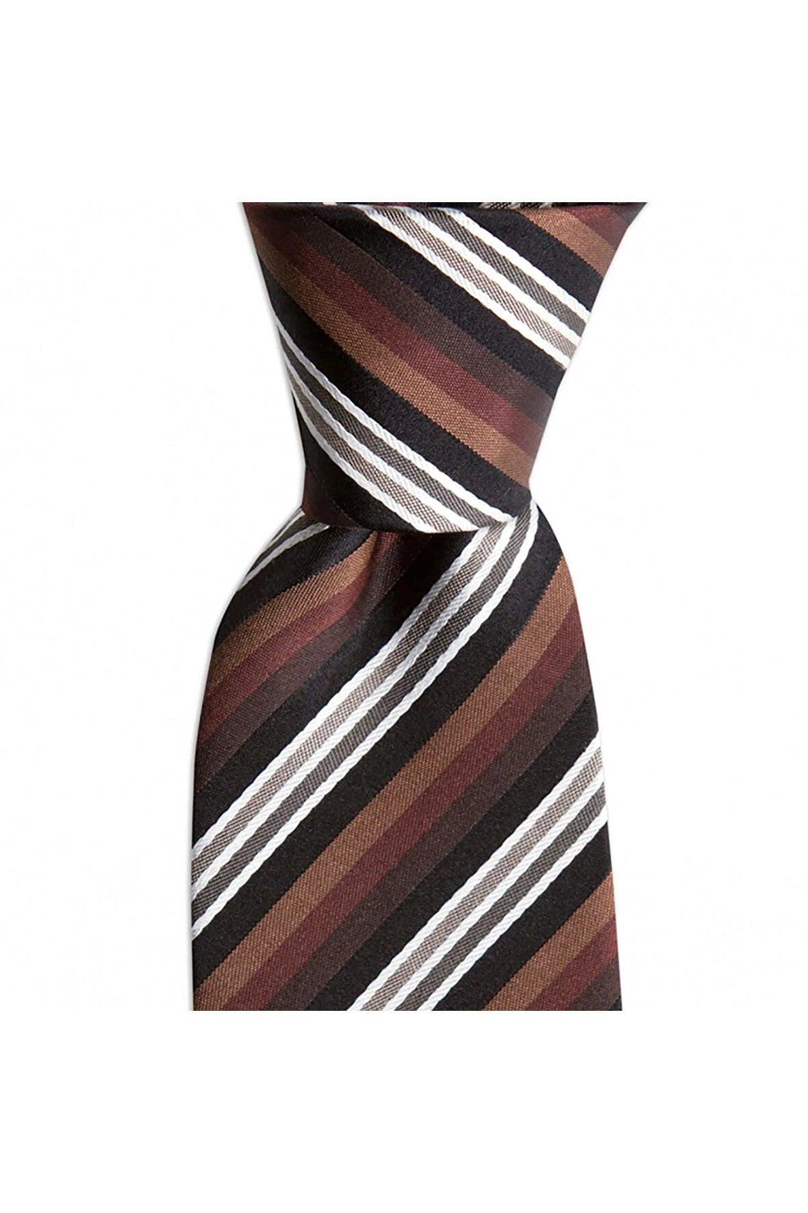 Kahverengi çizgili 7,5 cm genişliğinde ipek kravat