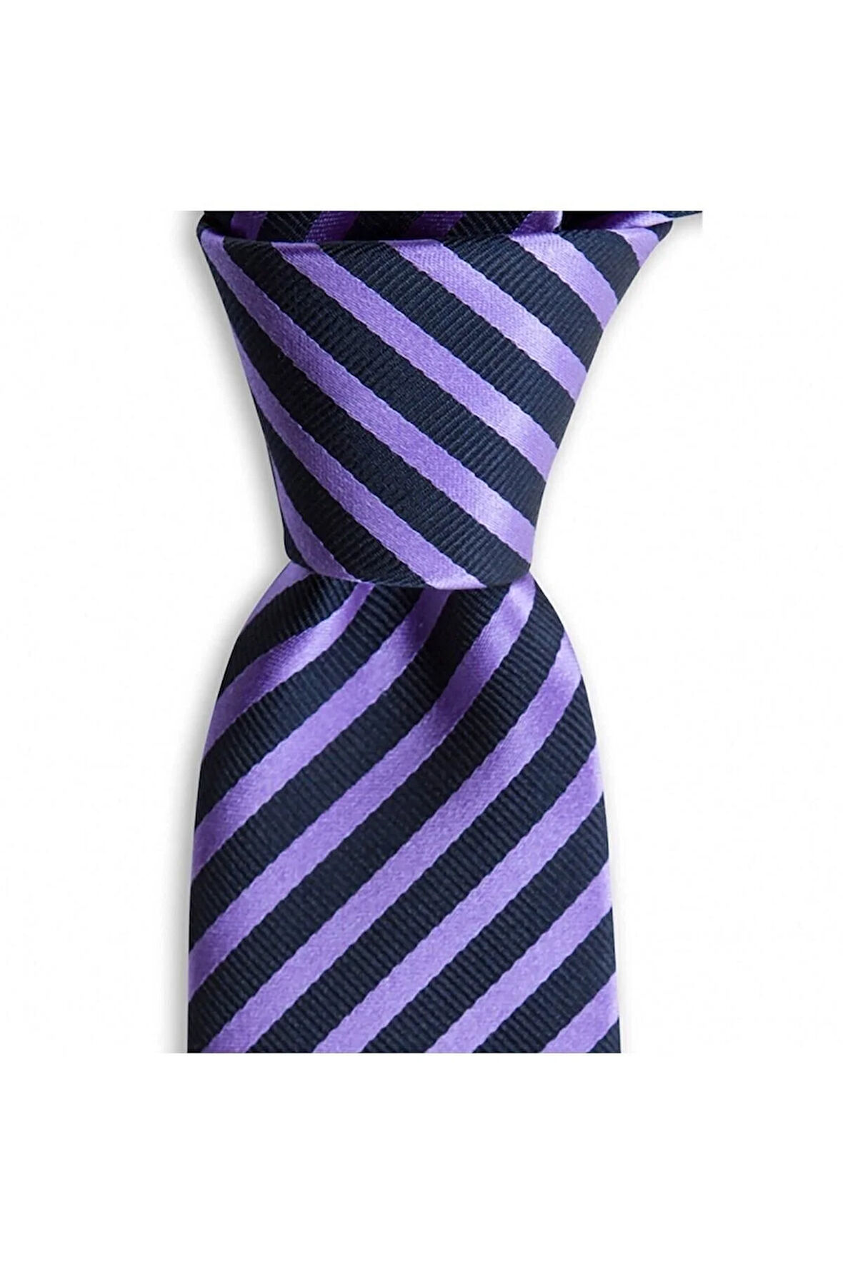 Lila Lacivert Çizgili 7,5 Cm Genişliğinde Ipek Kravat