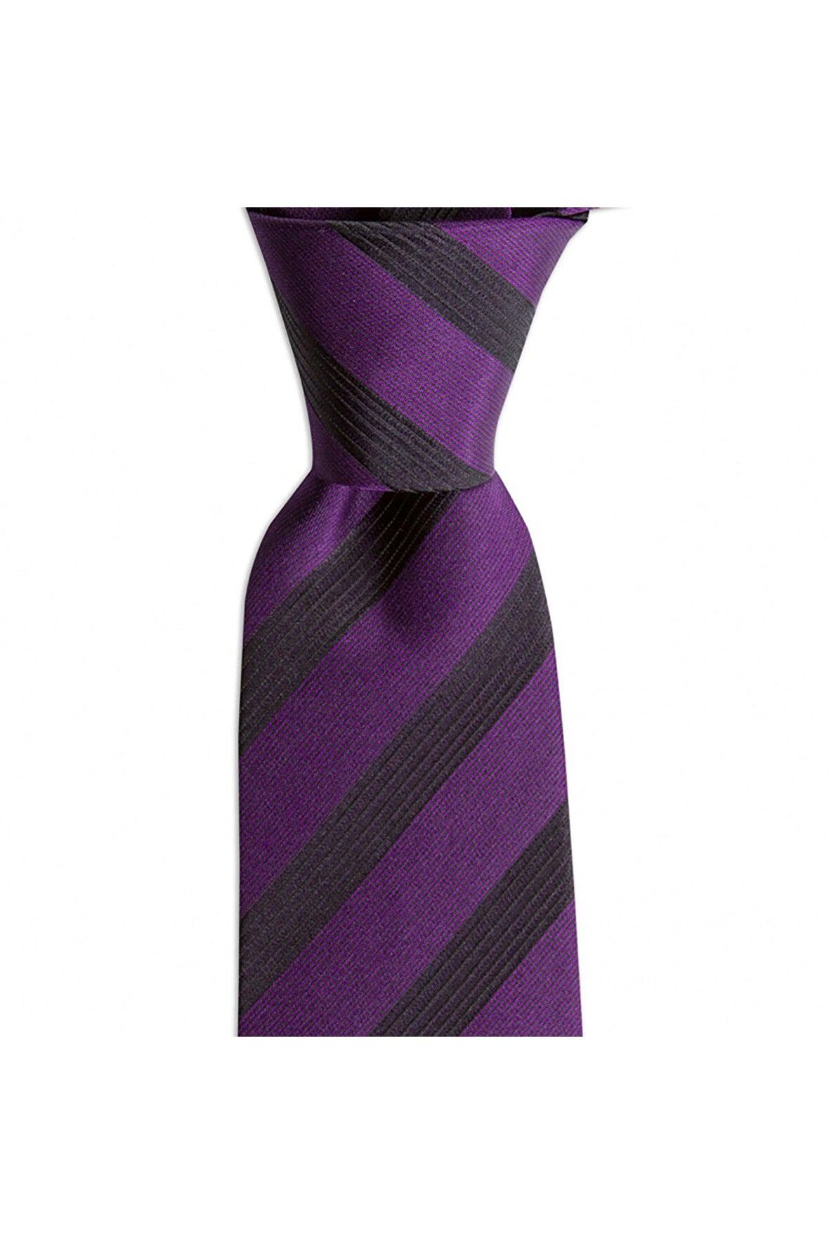 Mor çizgili 7,5 cm genişliğinde ipek kravat