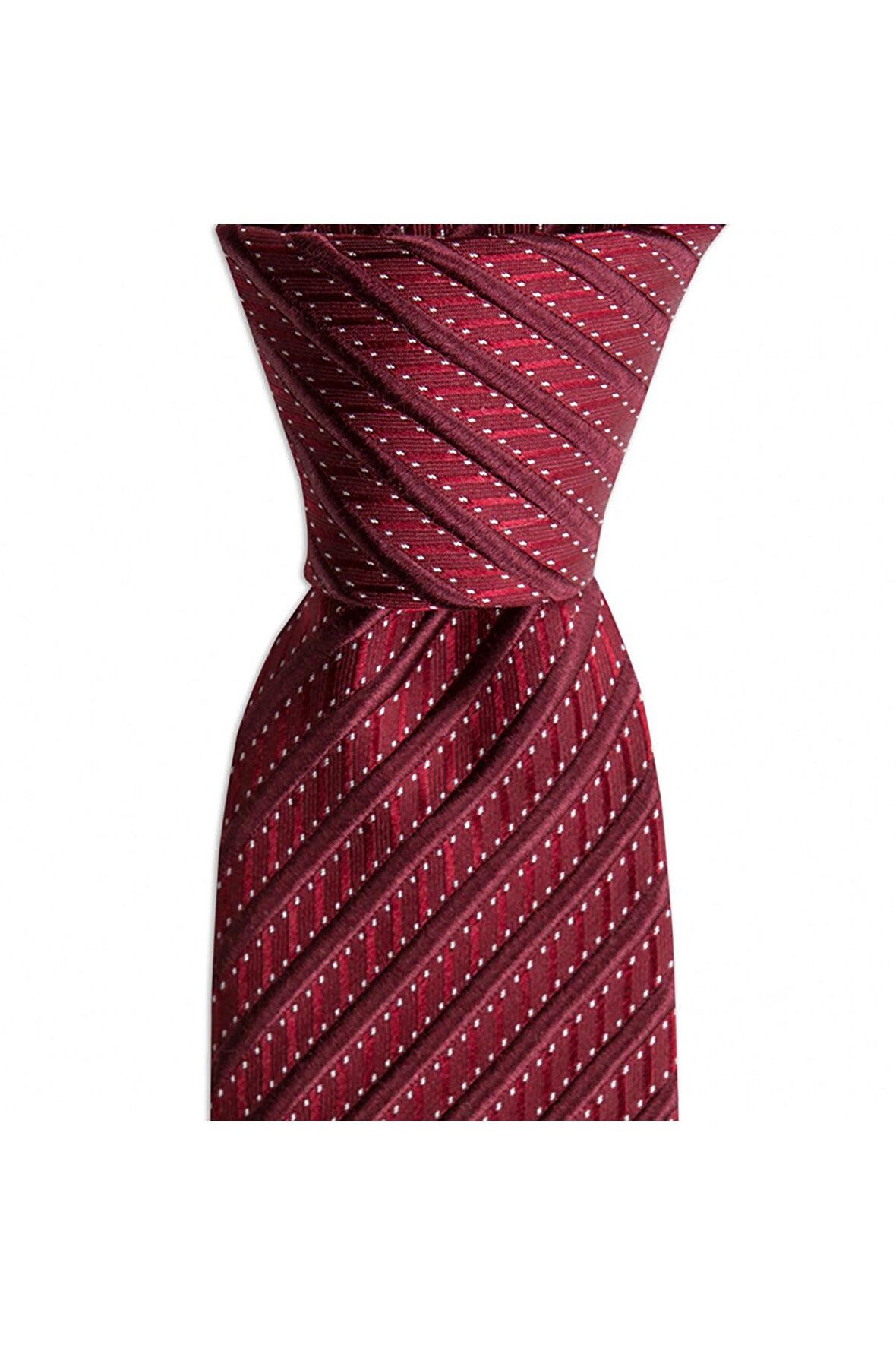 Bordo çizgili 7,5 cm genişliğinde ipek kravat
