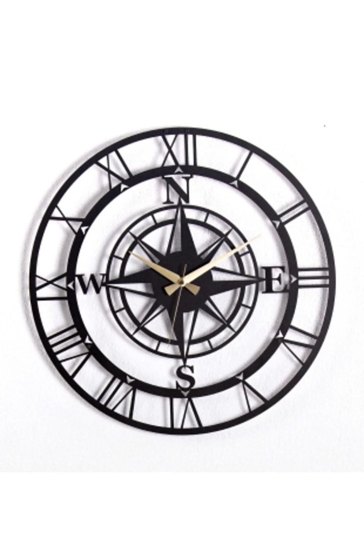 Pusulalı Metal Siyah Duvar Saati 1,5 Mm Kalınlık 41x41 Cm