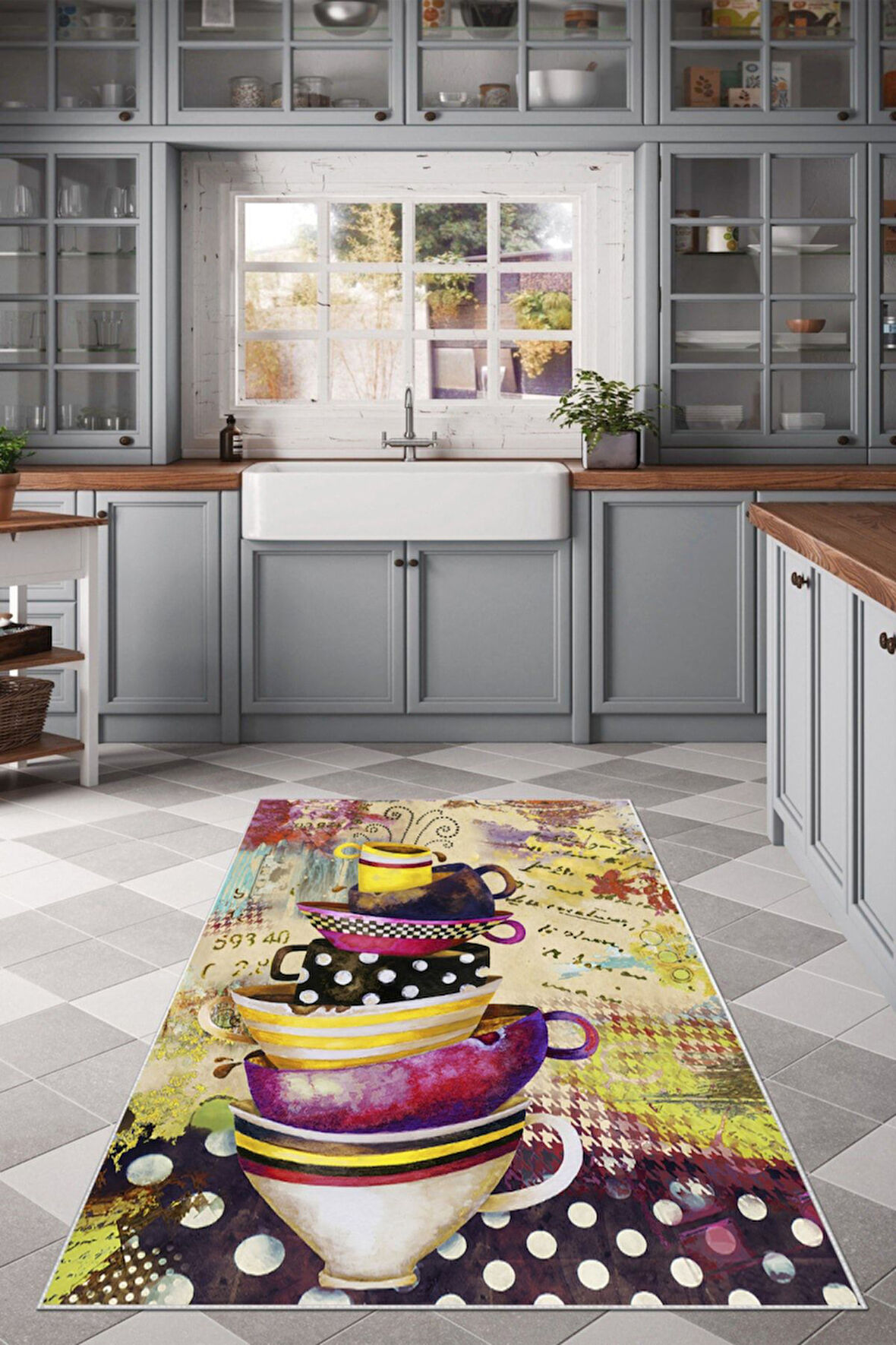Multi Dot Keçe Kaymaz Taban Vintage Mutfak Saçaksız Halı LB107