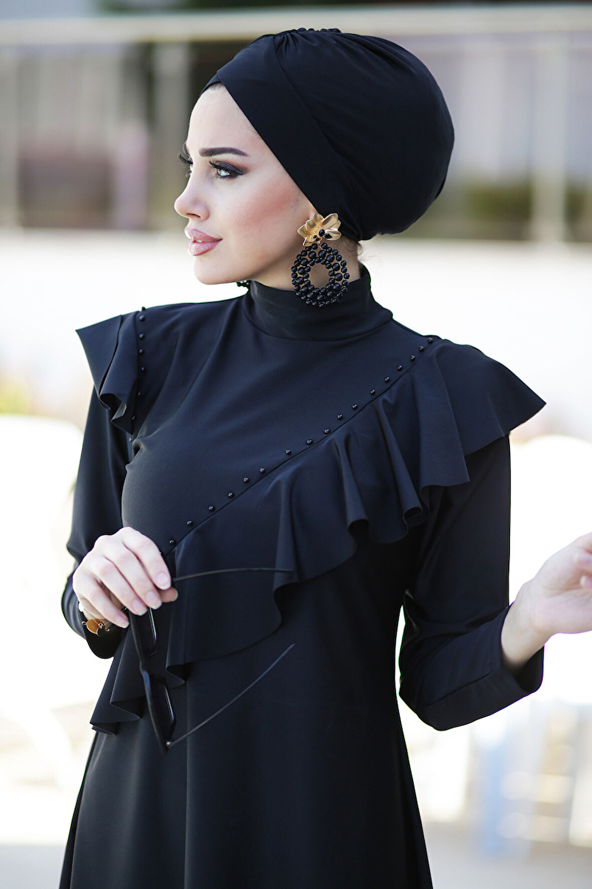 Tasarım Likralı Tam Kapalı Tesettür Mayo Fırfır Volan R032 Hatice Sultan | XL