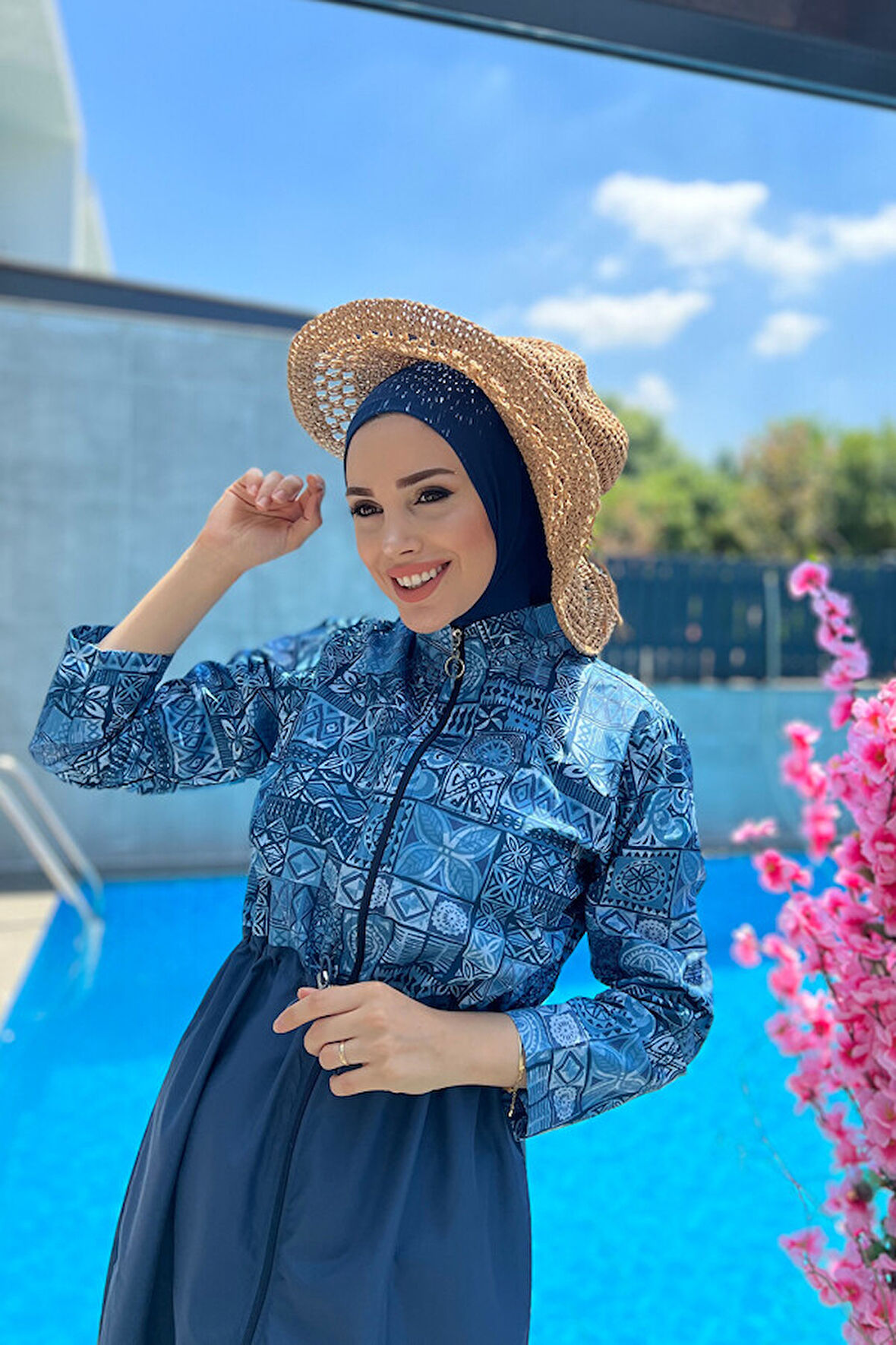 Remsa Mayo Paraşüt Tam Kapalı Tesettür Mayo Çini Desen R040 Rabia | 6XL