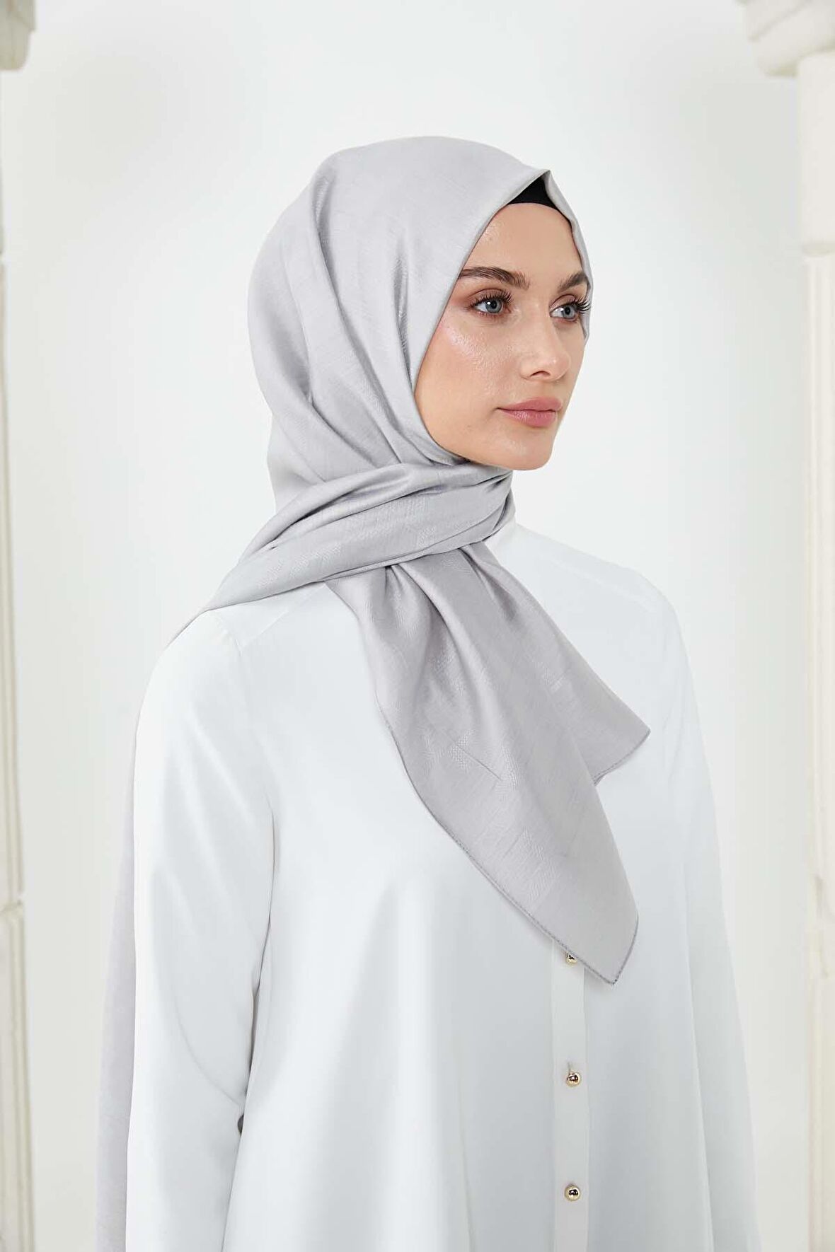 SETRMS GÜMÜŞ Desenli S Motif Modal İpek Şal 242905218