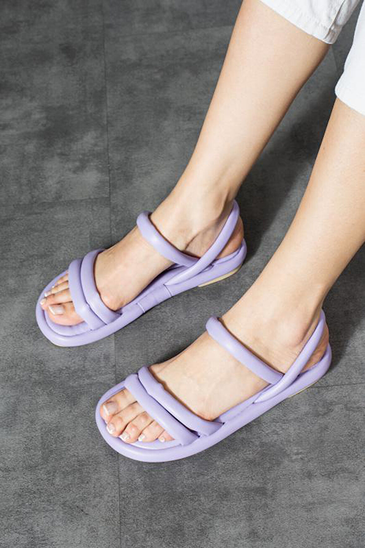Lila Bantlı Puff Kadın Sandalet