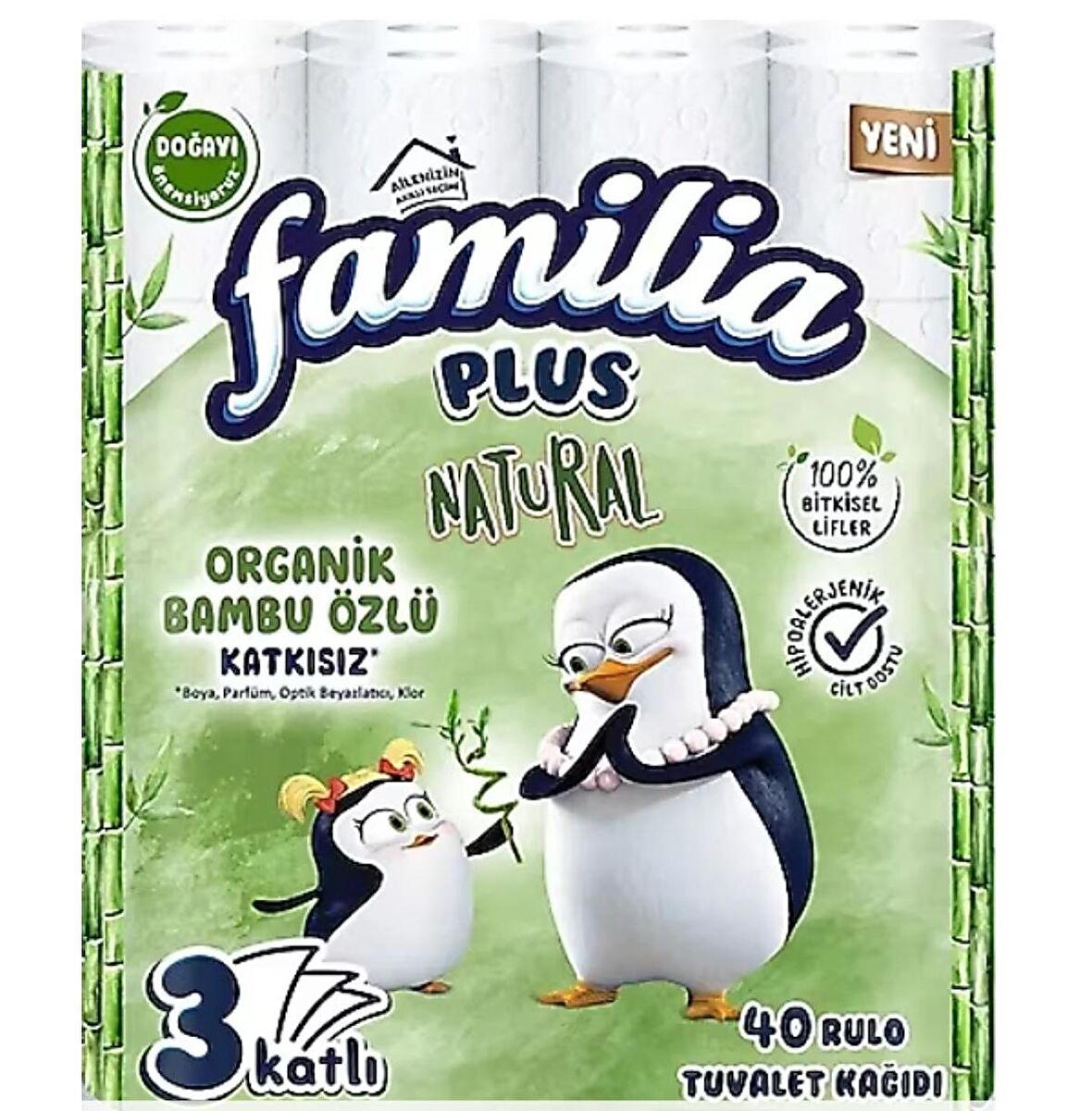 Familia Plus Natural Tuvalet Kağıdı (Bambu Özlü-Katkısız) (3 katlı) (40 lı Rulo) (1 Koli/Paket)