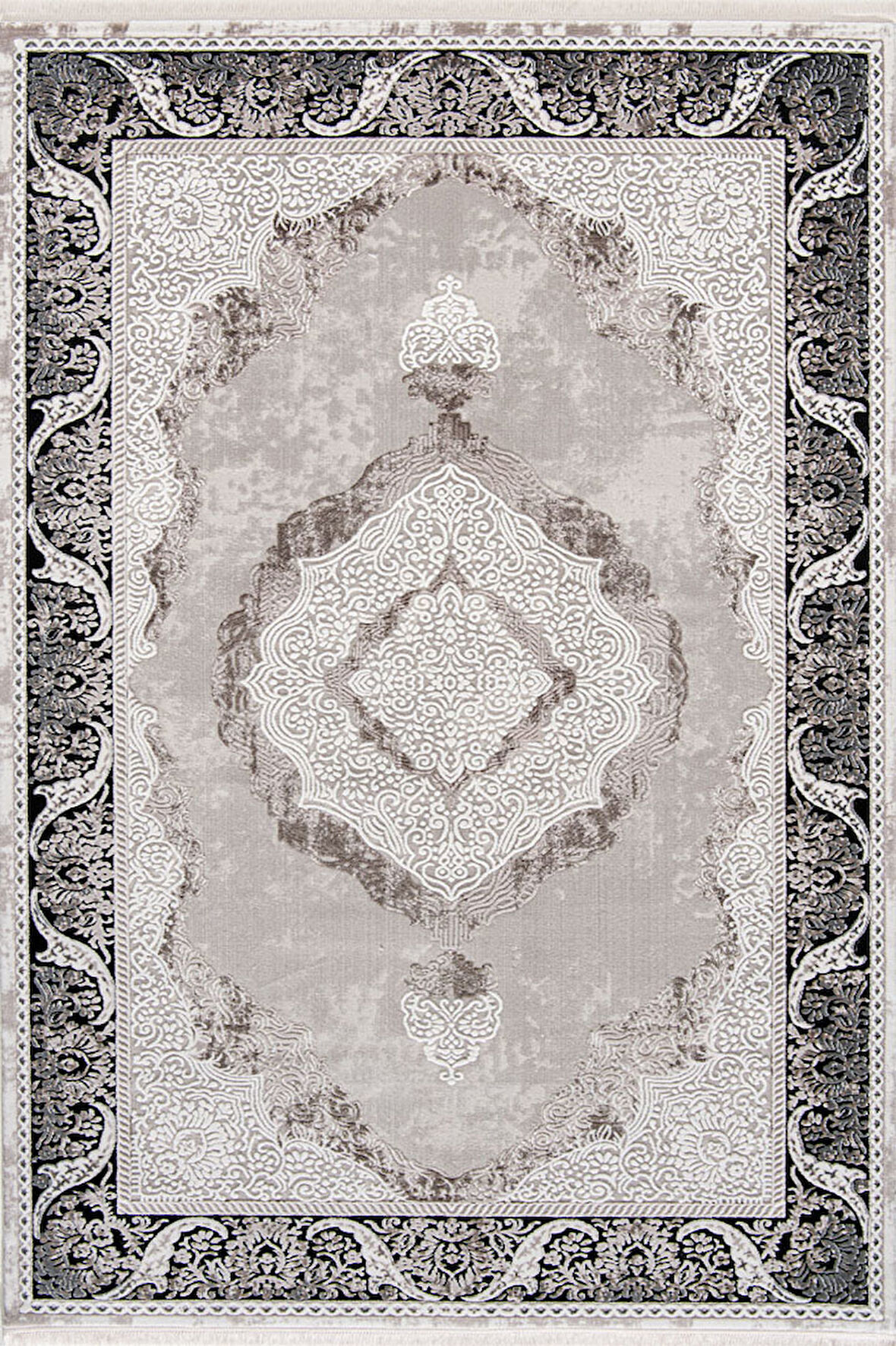 Enti Halı Miras Koleksiyonu Akrilik Saçaklı Halı 6805 Gri-Siyah