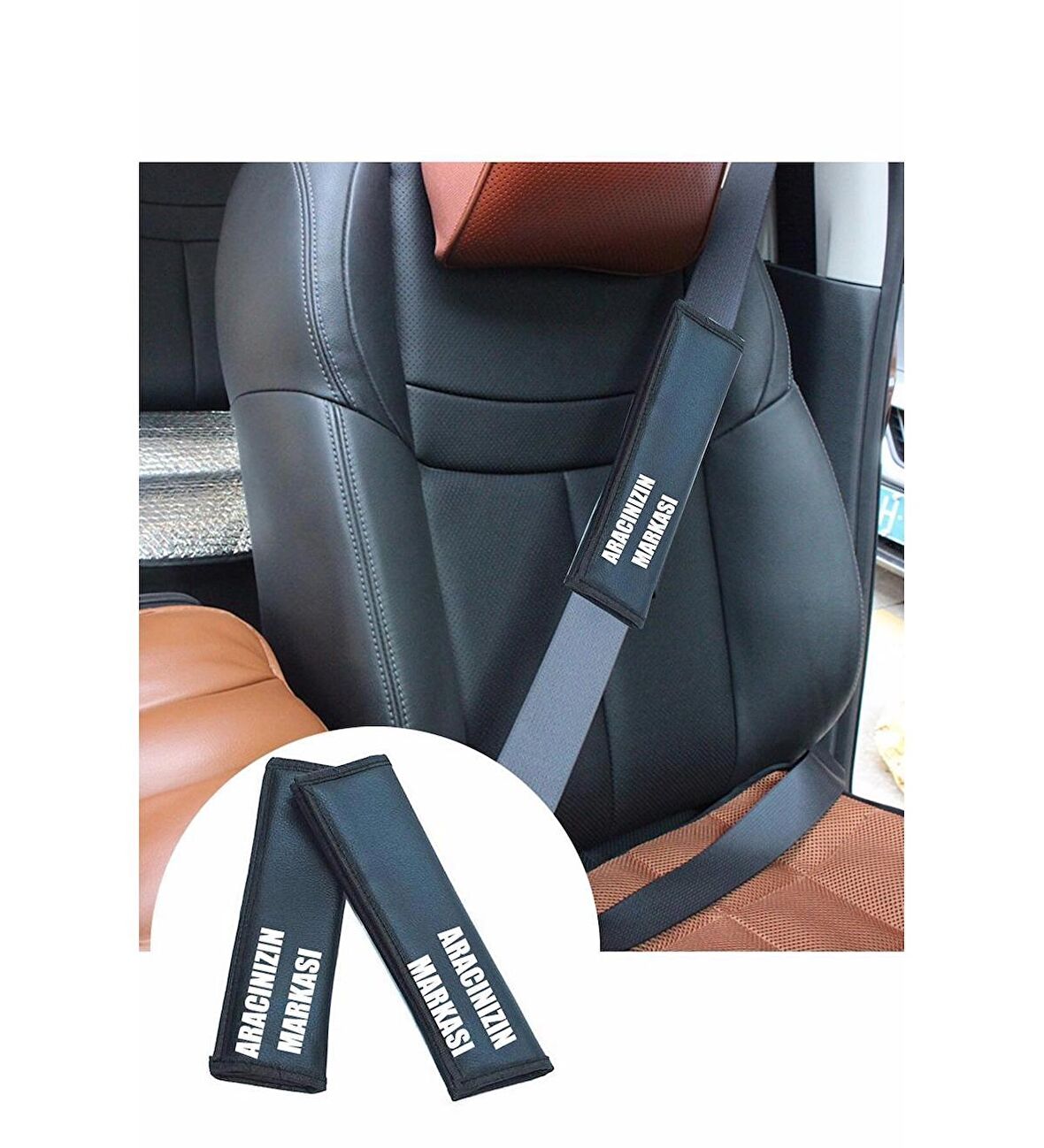 Mitsubishi Eclipse emniyet kemeri uyumlu deri kılıf - araç markası baskılı 2adet araca özel