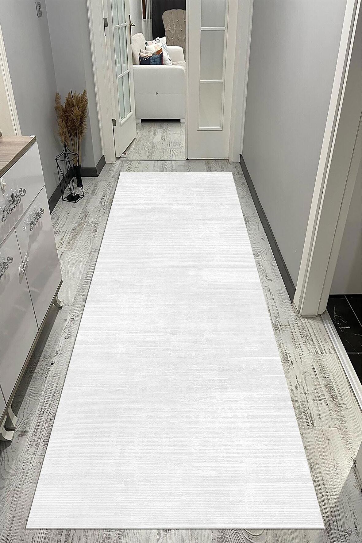 Beyaz Pvc Deri Kaymaz Taban Modern Salon Saçaksız Halı A28-1