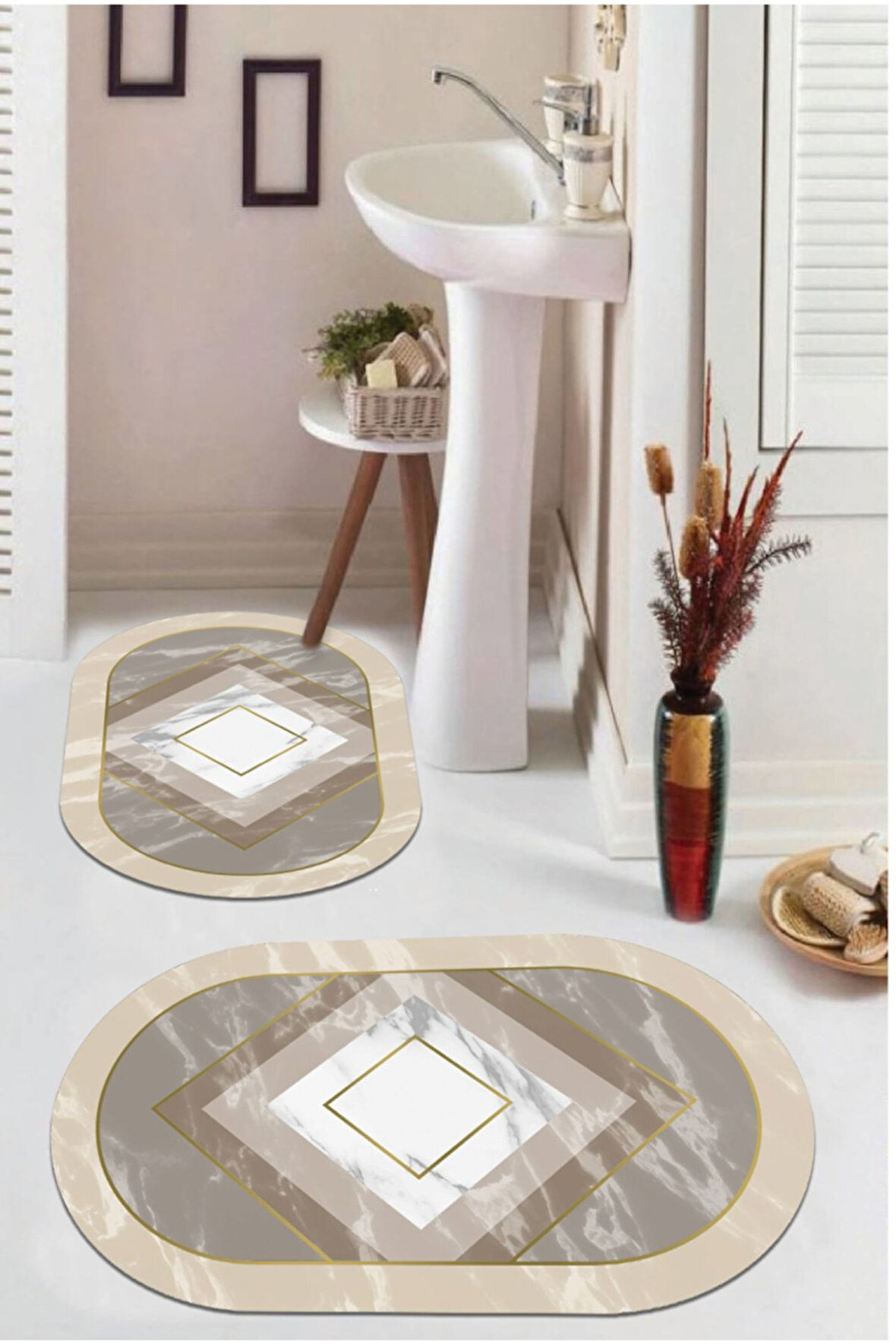 Multi  Kaymaz Taban  Oval Banyo Paspas Takım  BB-101