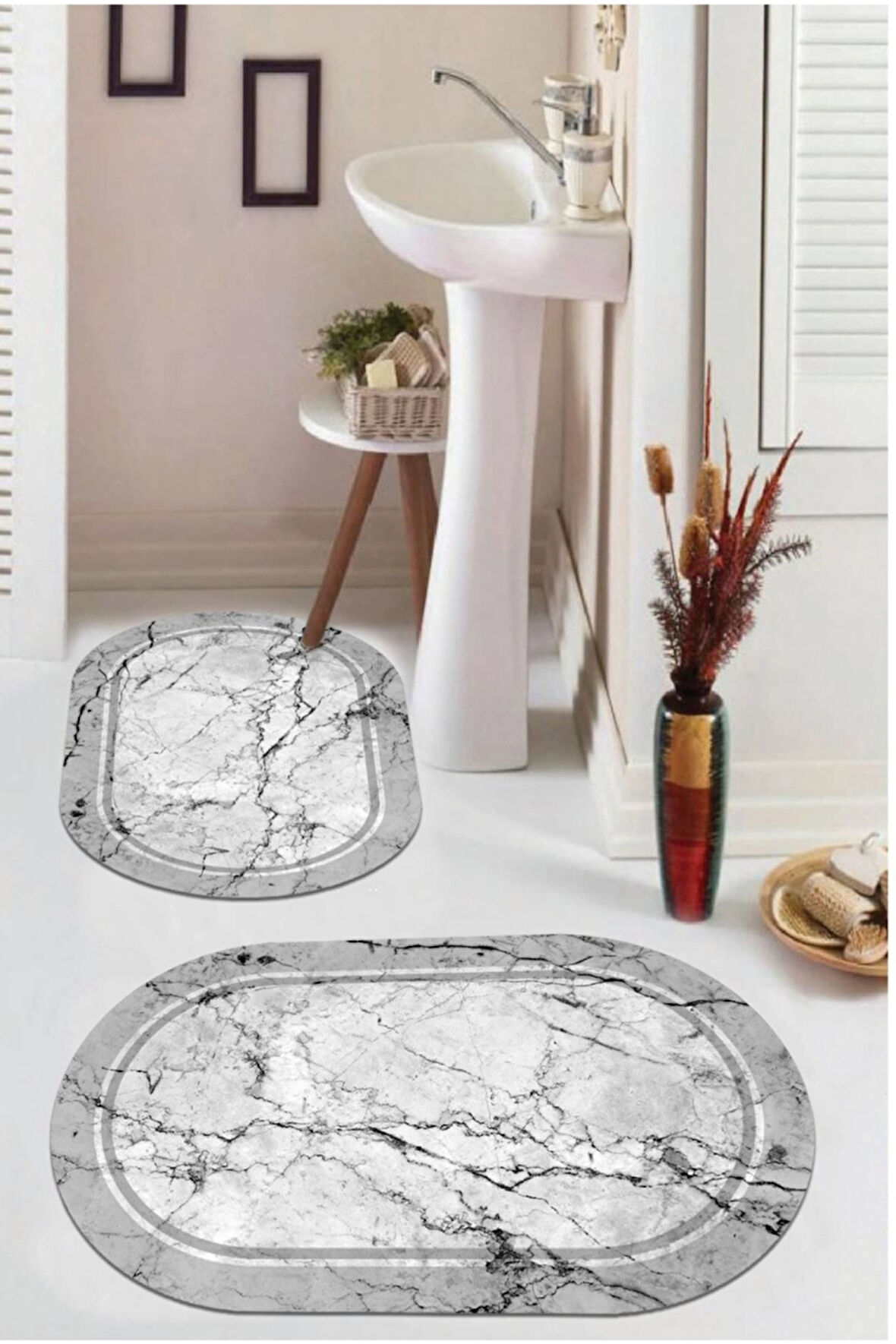 Gri  Kaymaz Taban  Oval Banyo Paspas Takım  BB-102
