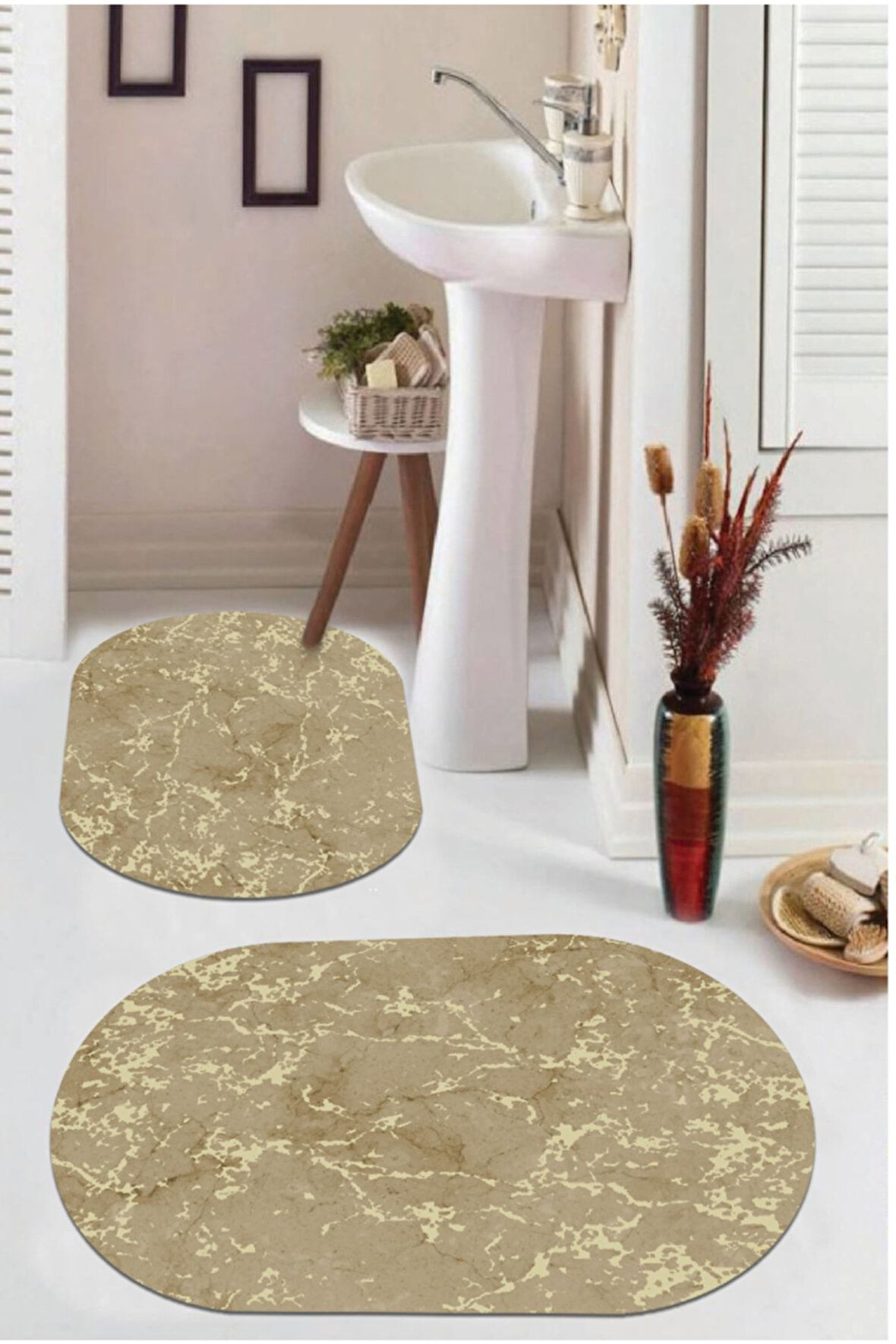 Vizon  Kaymaz Taban Retro Oval Banyo Paspas Takım  BB-107