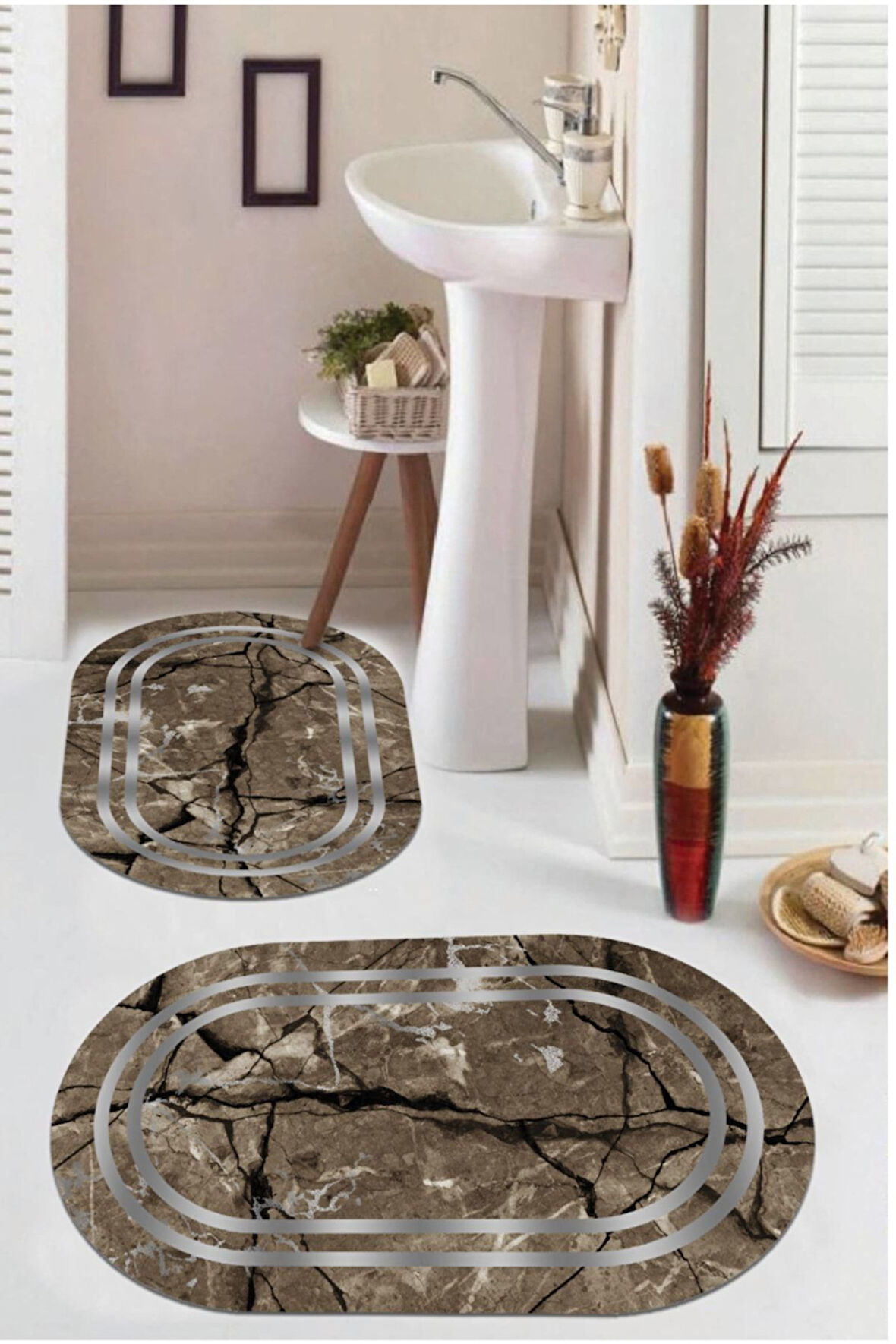 Kahverengi  Kaymaz Taban  Oval Banyo Paspas Takım  BB-115