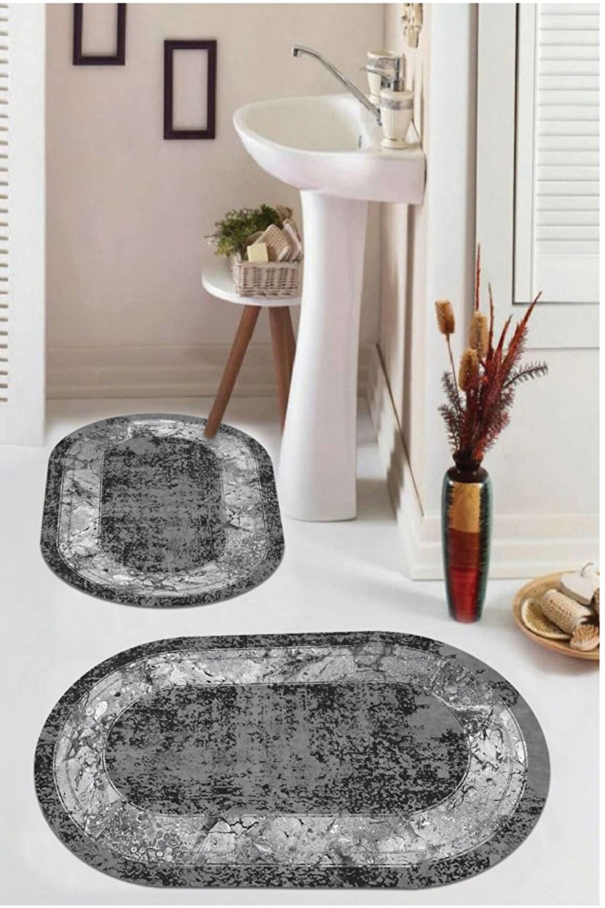 Antrasit  Kaymaz Taban  Oval Banyo Paspas Takım  BB-117