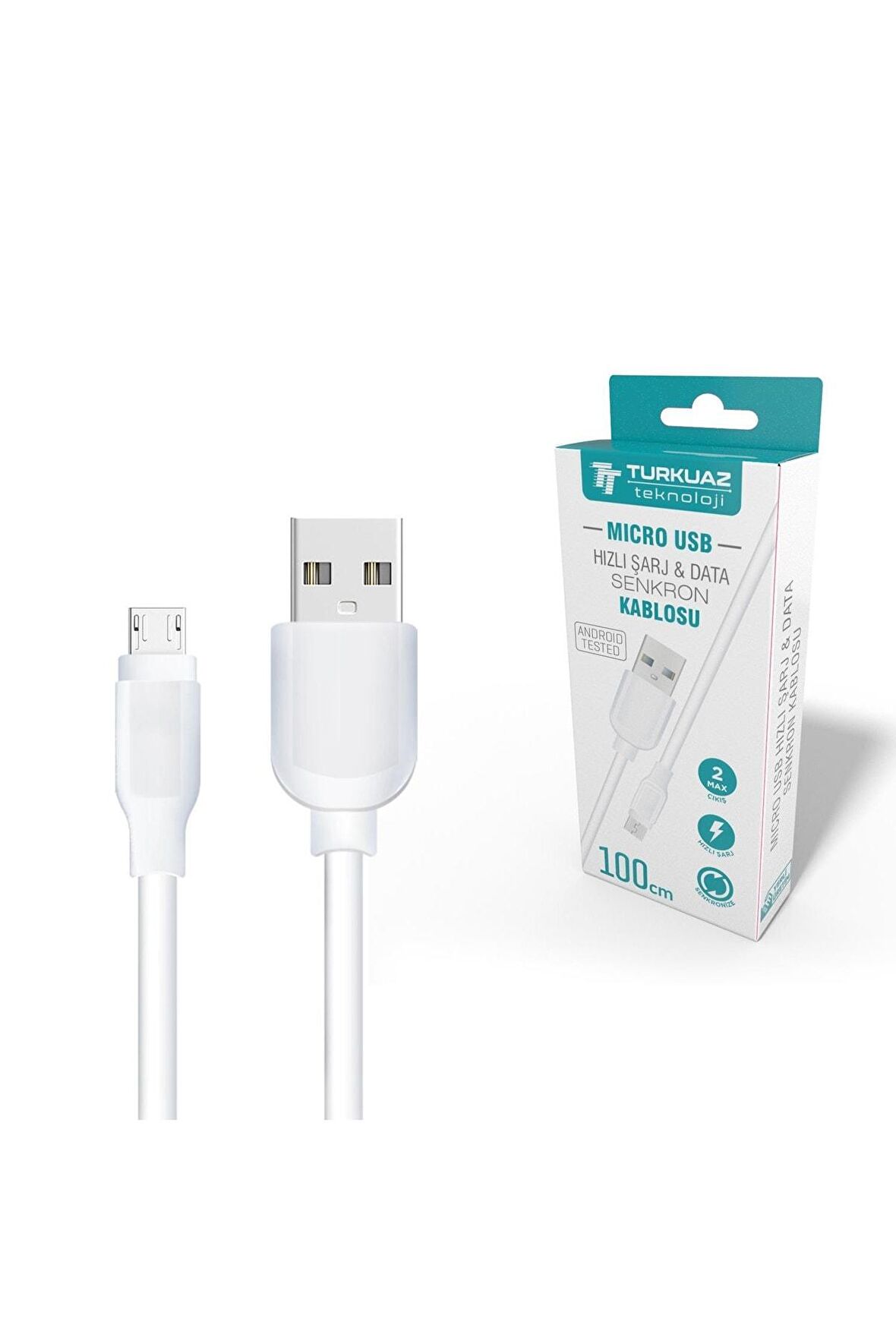 Şarj Data Senkron Kablosu Micro Usb Plus Hızlı Şarj Kablosu Fast Max 2a Beyaz 1 Metre Eko